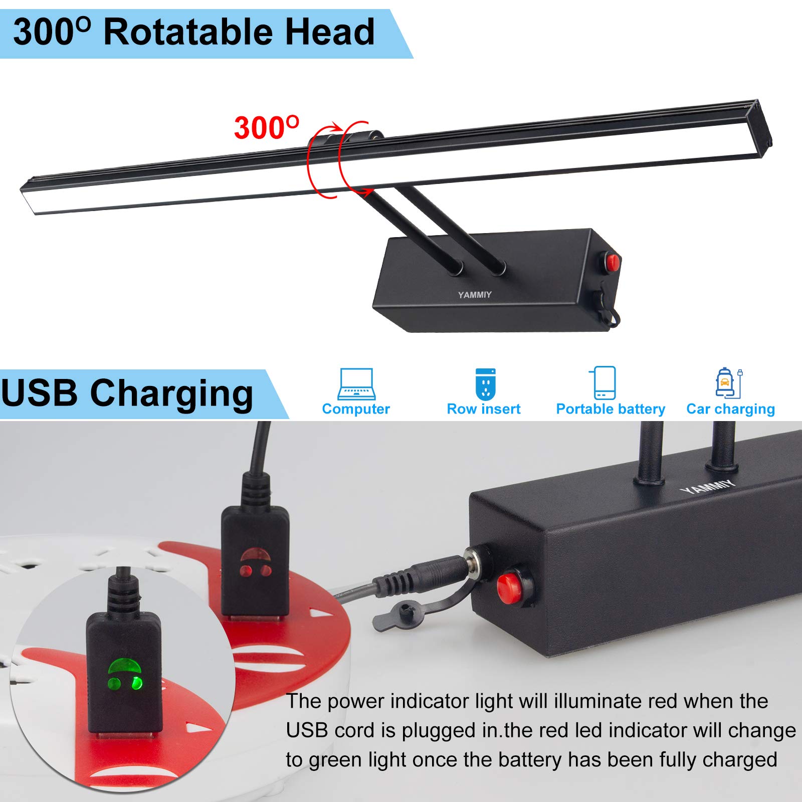 Buy Battery Operated Picture Light, 6500K Rechargeable Art Lights for Paintings,15.75 Inches Art