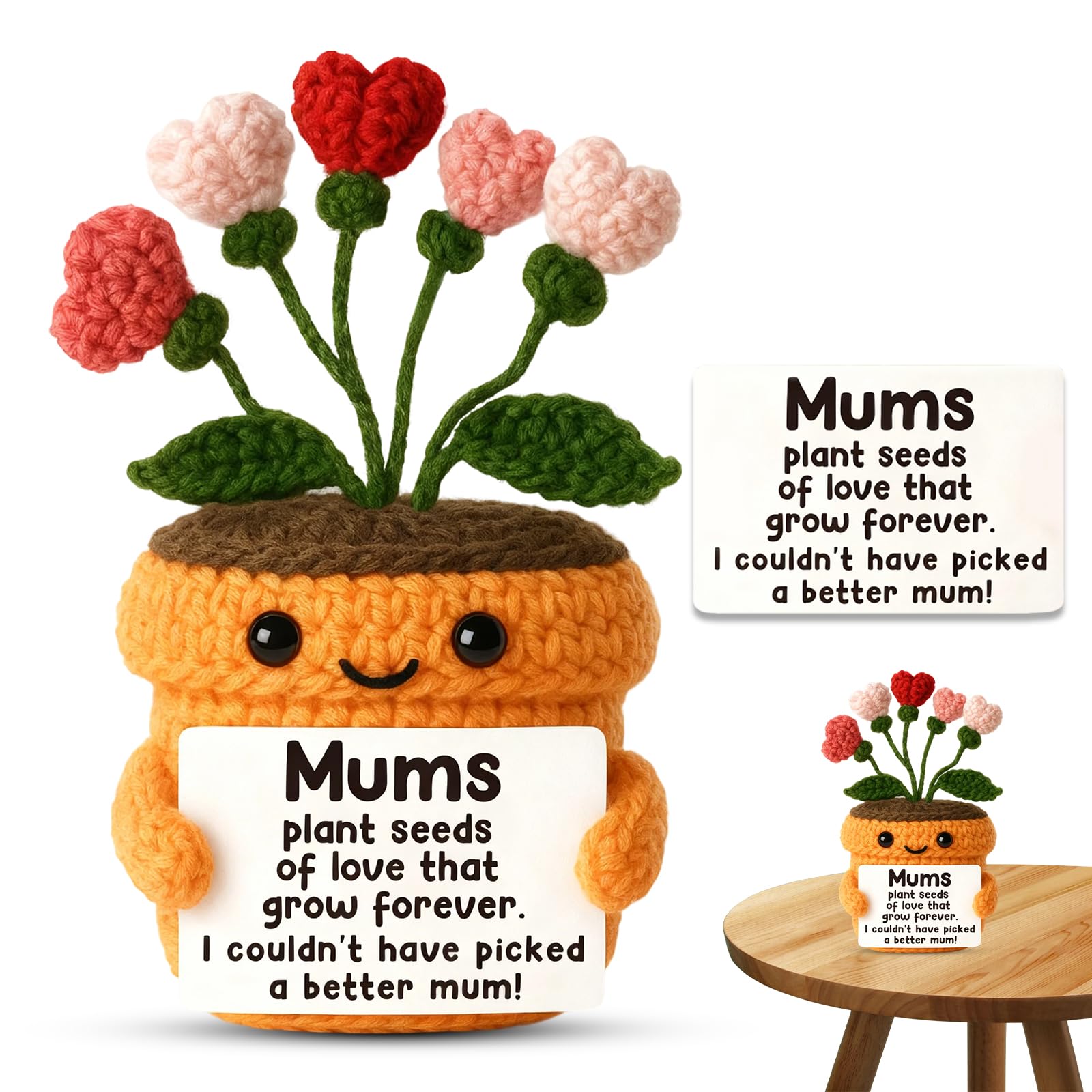 Xheanxu for Mum, Handmade 5 Heart Crochet Flowers Set, Mummy Presents from Daughter Son, Birthday Gifts for Mum, for Mummy, Cute Home Decoration for Living Room Bedroom Car