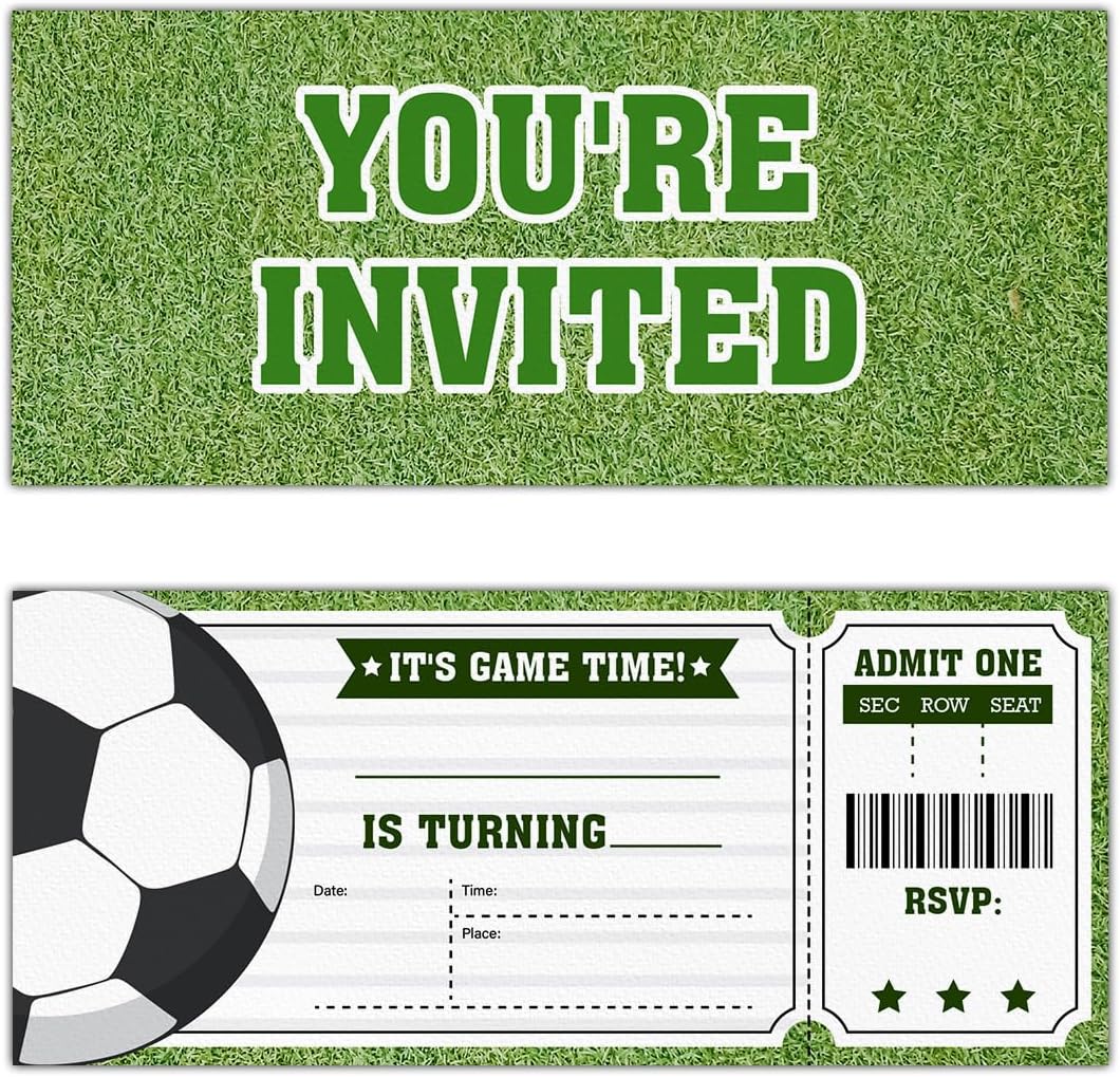 Football Birthday Invitations for Boys, Sports Football Party Invitation Cards Set of 20, Fill-in Birthday Invites with Envelopes