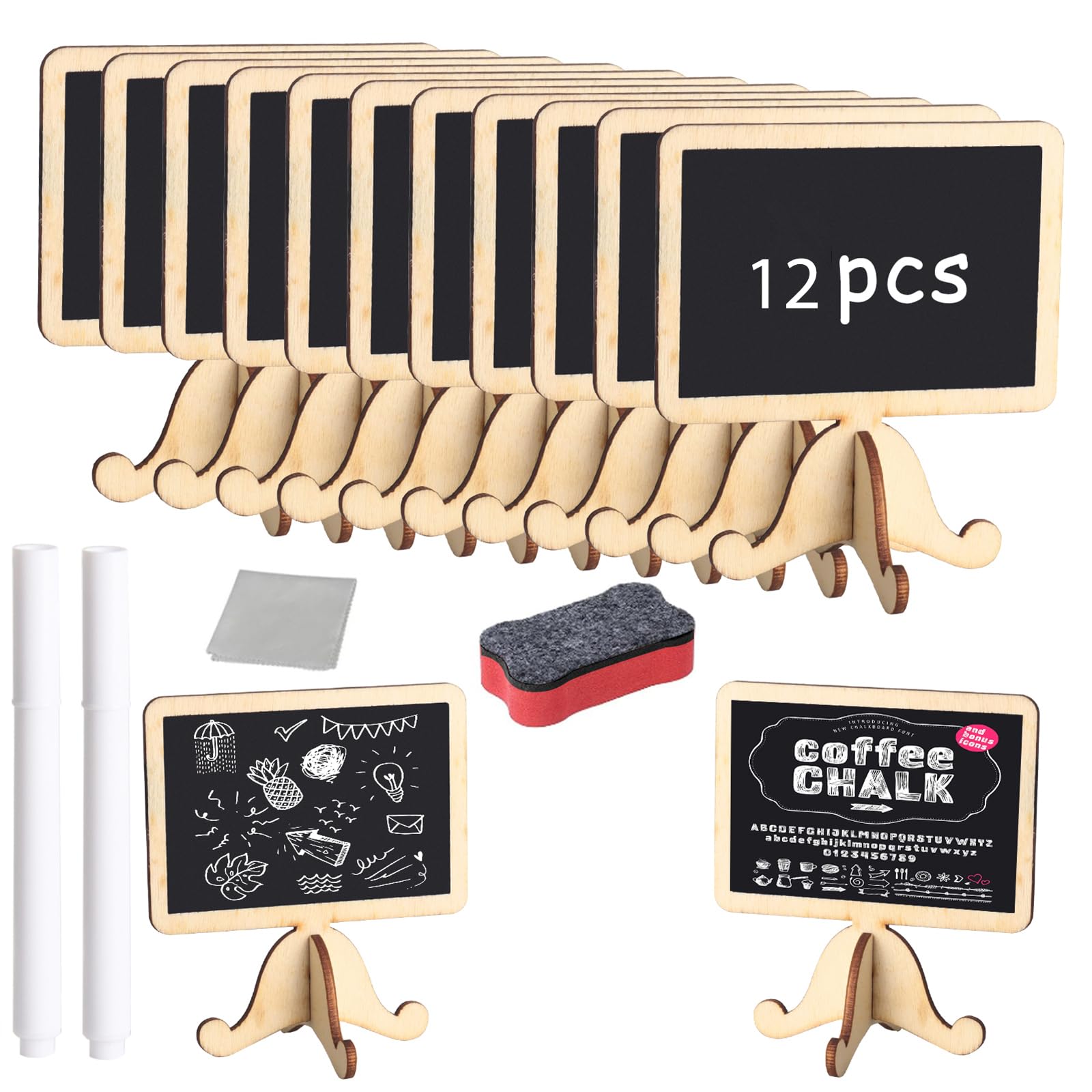 15 Mini-Kreidetafeln Mit Ständern - Wiederverwendbare Holztafeln Mit 2 Kreidestiften