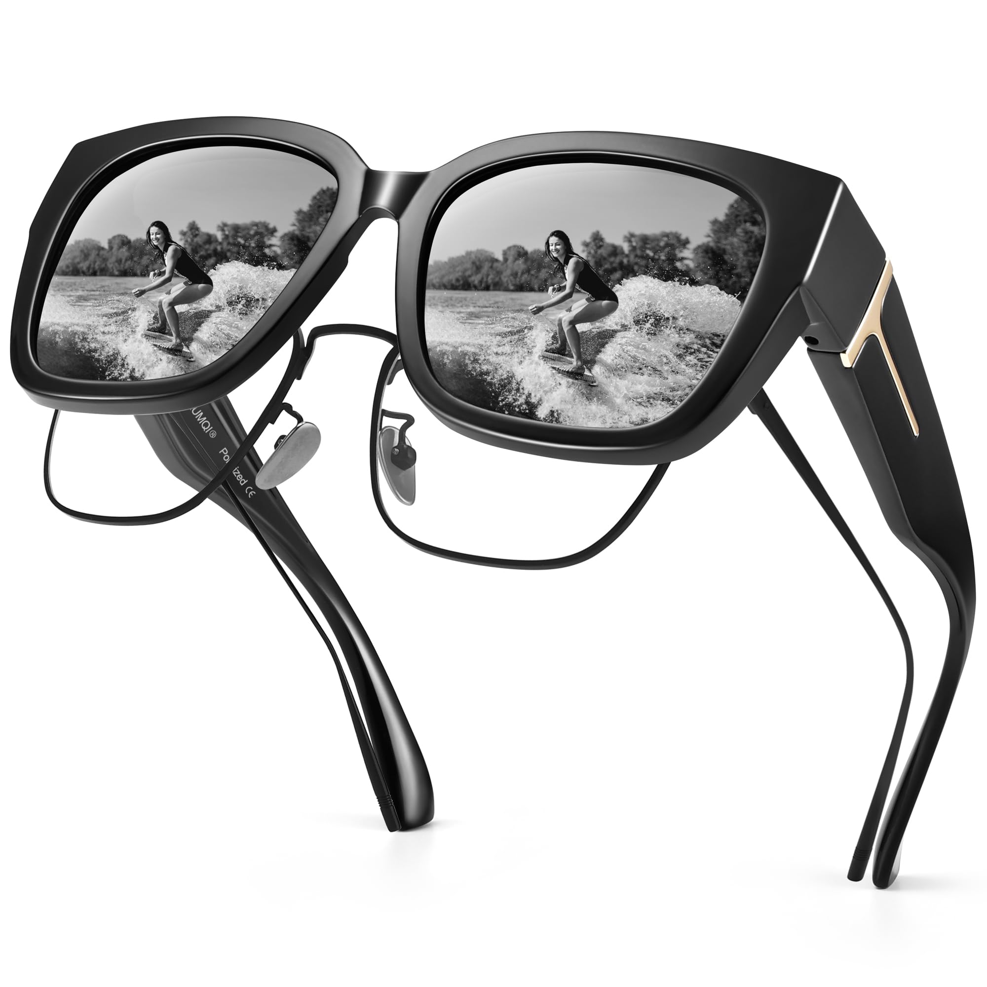 URUMQI Sunglasses Fit Over Glasses, Polarized 100% UV Protection Wrap-around Sunglasses for Men & Women Driving