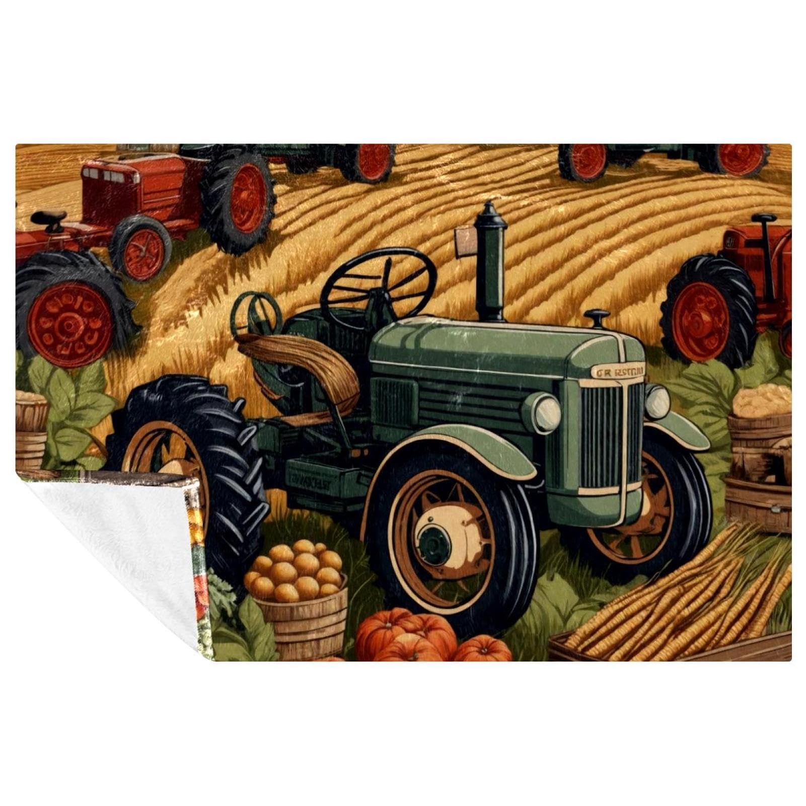 Couverture tracteurs à la ferme 150x100 cm douce et chaude pour lit et canapé