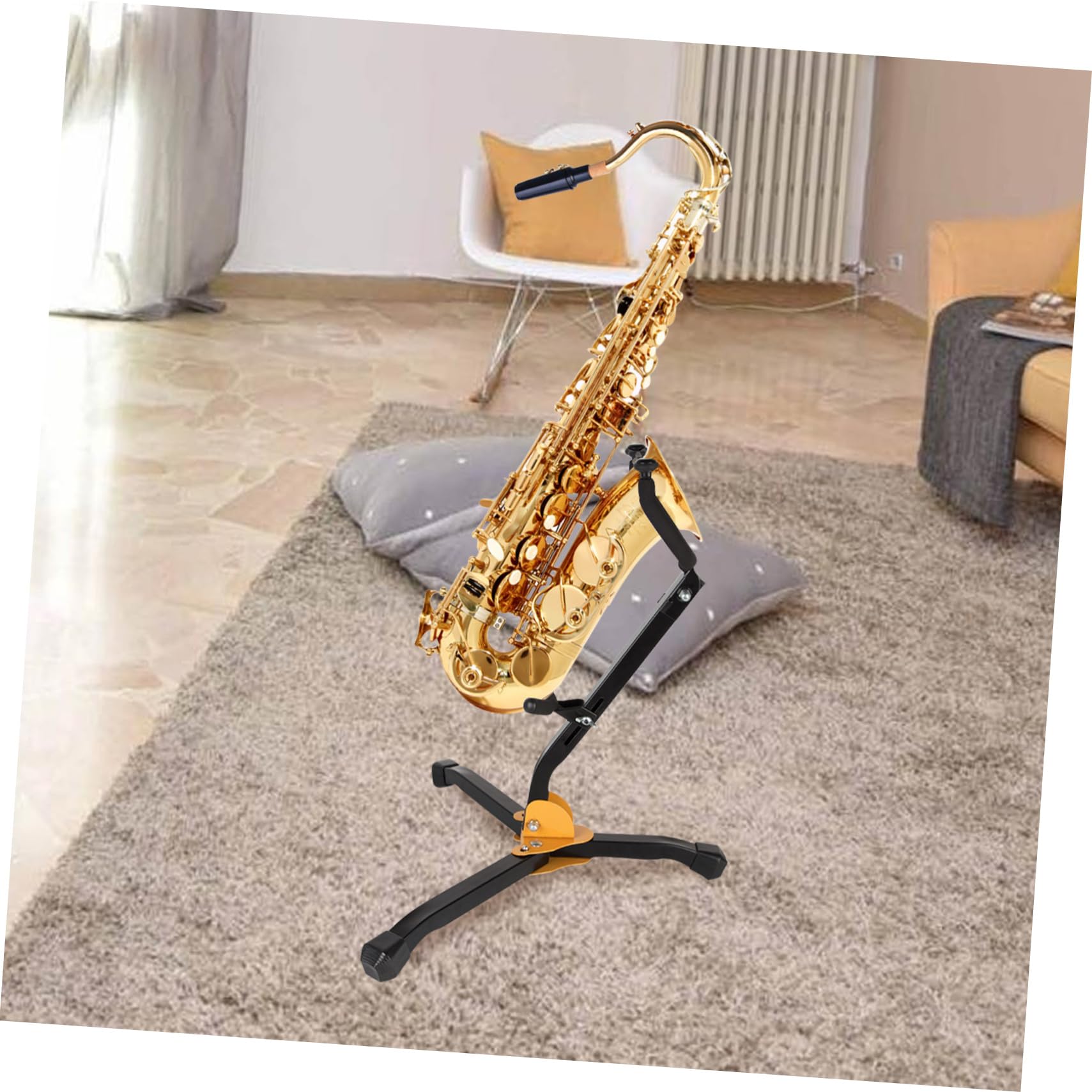 Kisangel Faltbarer Altsaxophonständer aus Eisen und Abs mit Schwamm Tragbarer Schwarzer Saxophonhalter zum Schutz des Instruments für Musikunterricht und Zuhause