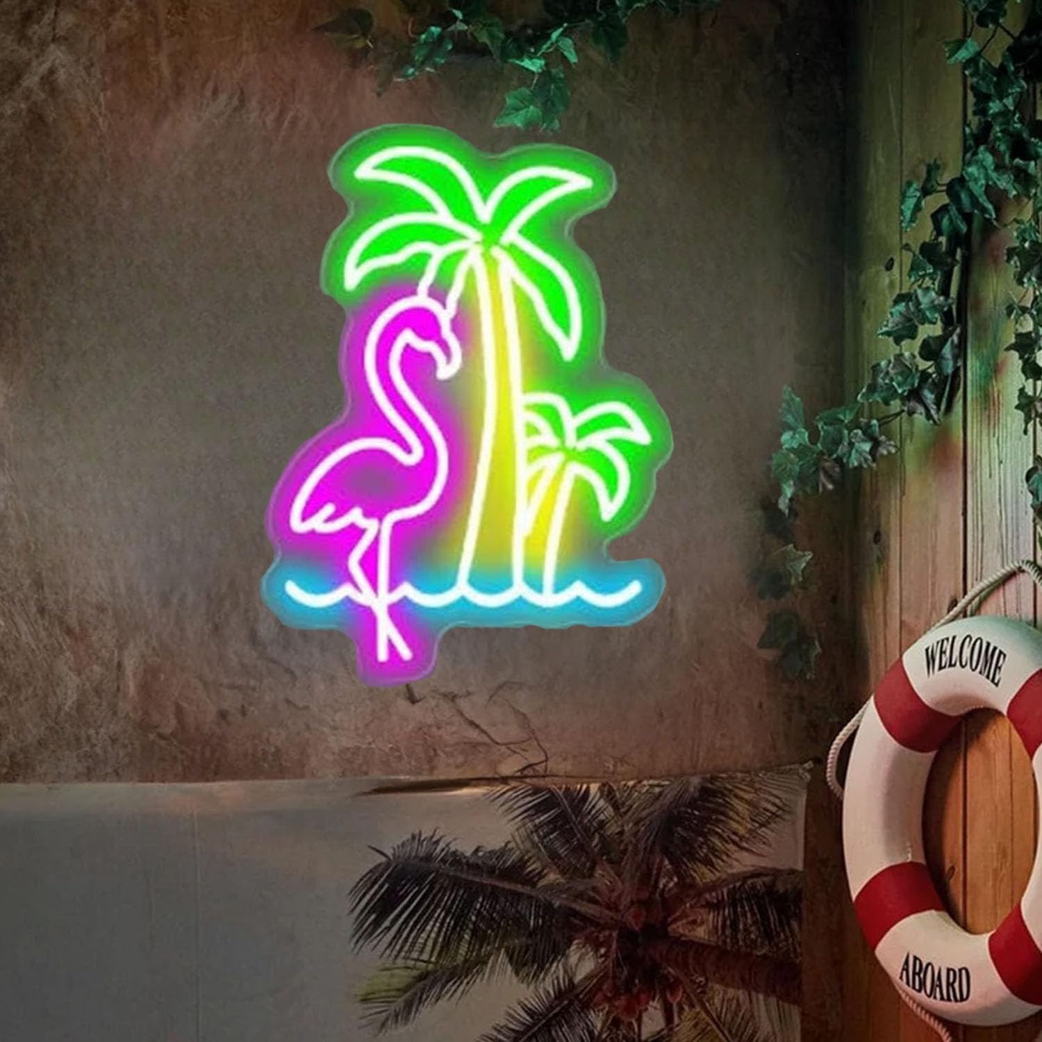 Waterproof Flamingo Palm Tree Neon Sign, Outdoor Oasis Sign, Pool Bar Decor, Poolside Paradise Sign, Tropical Neon Sign, Flamingo Decor - Image 3