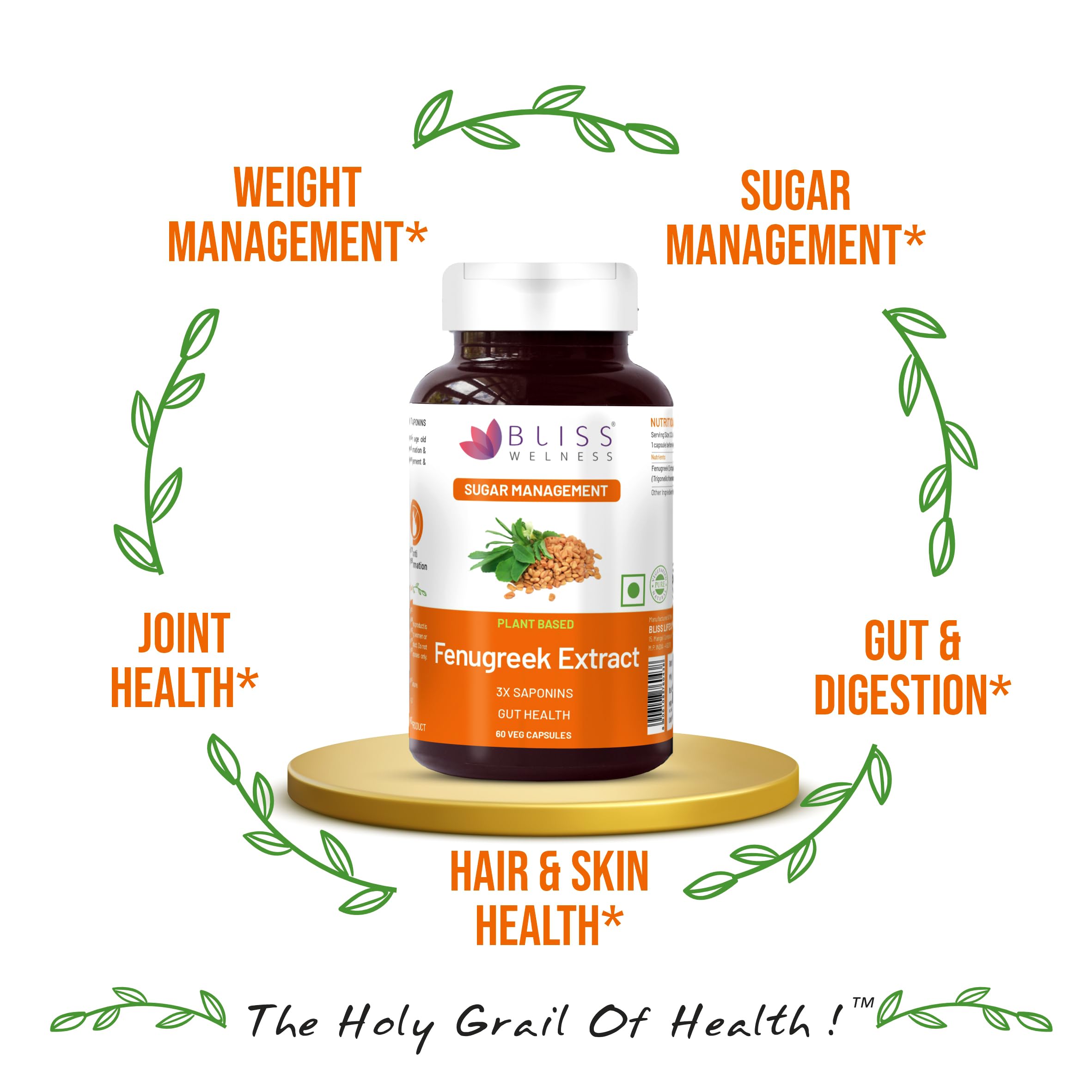 Bliss Welness Pure Fenugreek Extract with 3X Saponins 1000mg Ayurvedic Herbal Supplement - 60 Vegetarian Capsules - Image 6 thumbnail