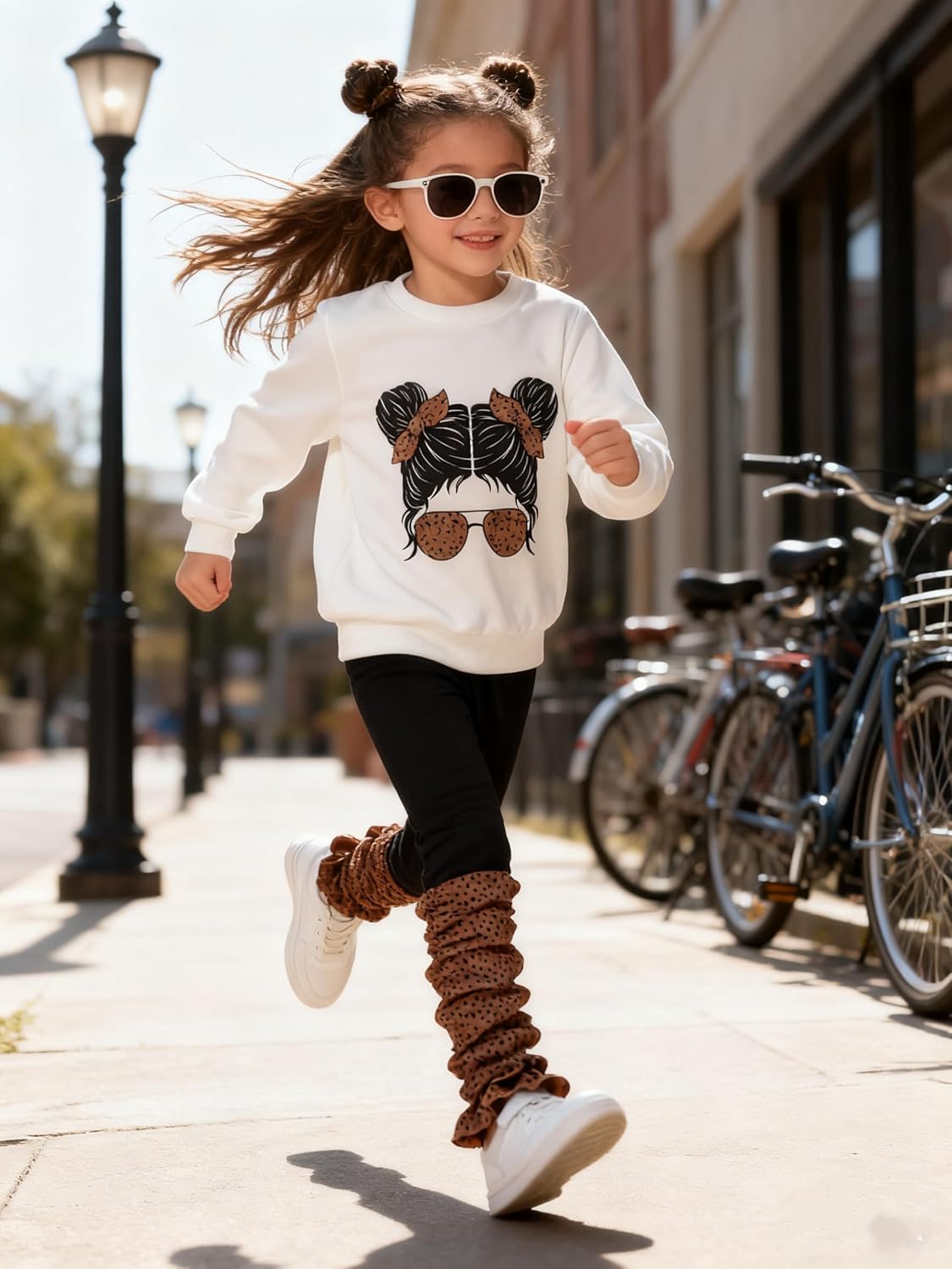 Kids Toddler Girls Clothes Figure Graphic Drop Shoulder Top Pullover Spotted Print Pants Fall Winter Outfit Set - Image 2