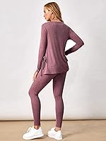 Vista 2 de OYOANGLE Conjunto de camiseta de maternidad con cuello redondo y nudo lateral para mujer