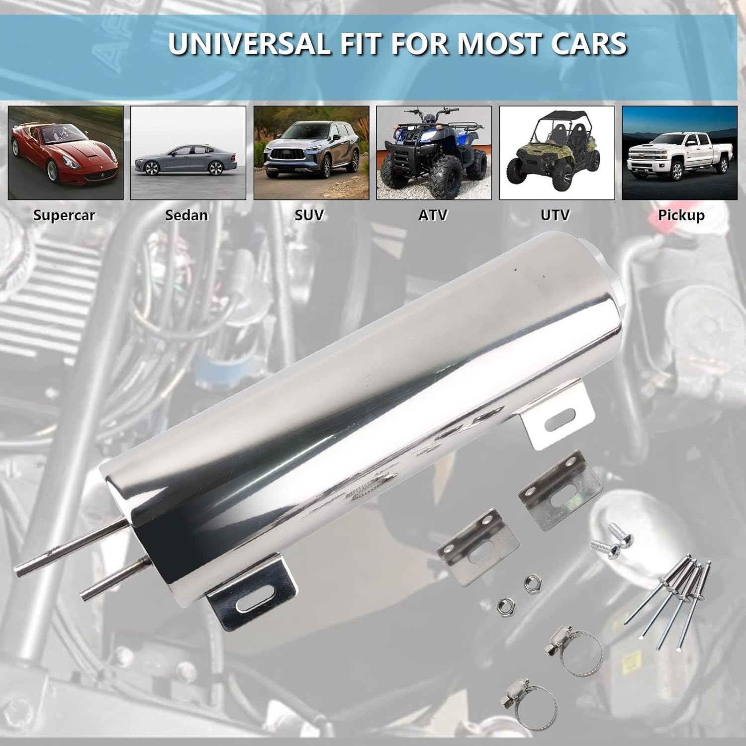 3"x10" Universal Radiator Overflow Tank,Stainless Steel Coolant Overflow Tank 32 OZ