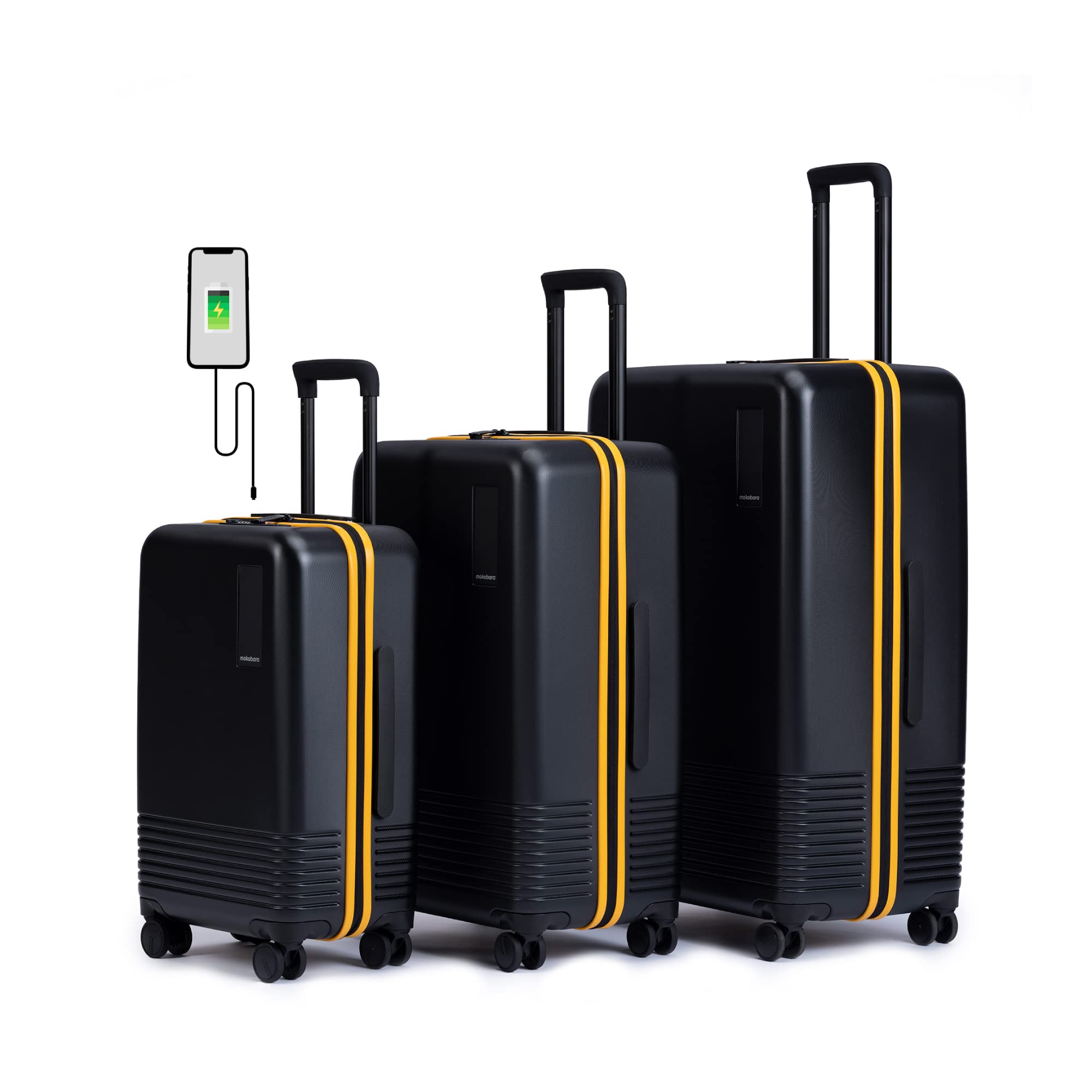 Mokobara Iconic Set of 3 Luggage Trolley Bag,Cabin(41L)+Medium(71L)+Large(110L),Polycarbonate Hardshell,Internal Compression System,TSA Lock,8 Silent Wheel,For 30+ Day Trip,Green&Yellow(Forest Sunray)