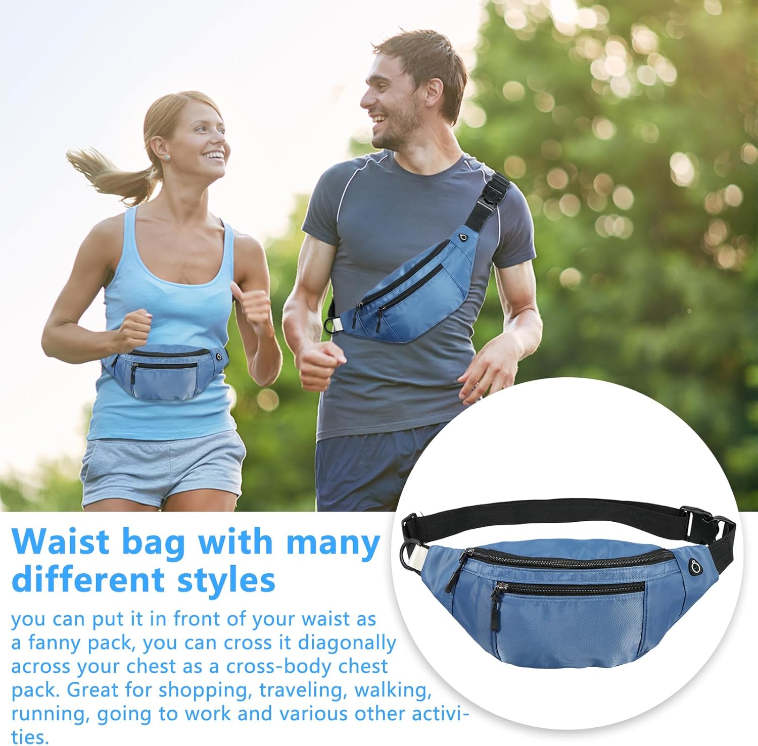 5PCS Crossbody Fanny Pack Large Capacity Waist Bag with 4-Zipper Pockets Adjustable Strap Fanny Packs Waterproof Oxford Cloth Travel Belt Bag for Outdoor Shopping Travel Men Women,Blue - Image 2
