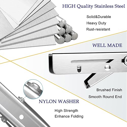 Miniatura 5 de Soporte de estante plegable de 14 pulgadas para banco de trabajo de mesa, soportes plegables de acero inoxidable resistente, bisagras montadas en la