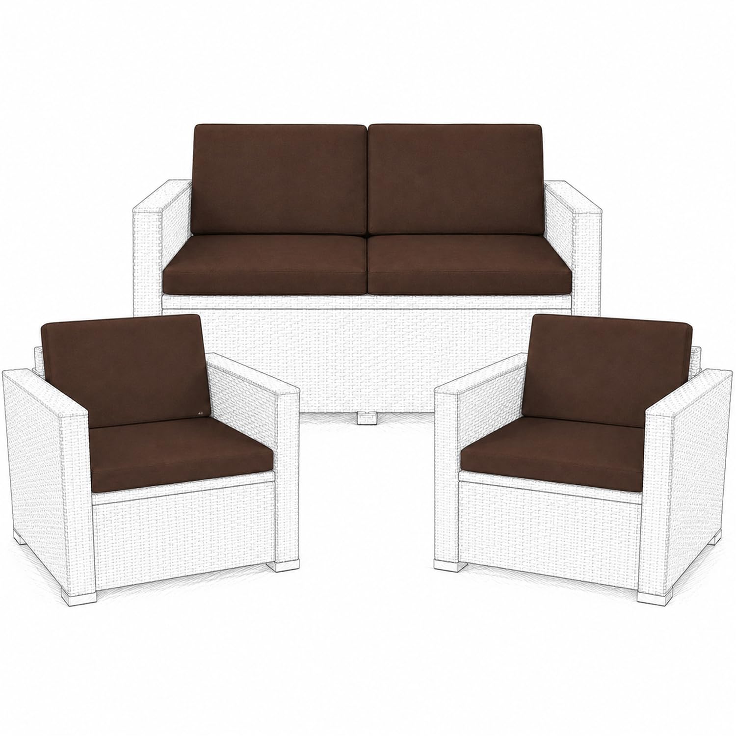 Brillars Keter Allibert California Replacement Cushions Only | Outdoor Rattan Patio Sofa Cushion Set | Water Resistant Cover with Foam Filling | Furniture Not Included (Brown, Patio Set - 8 Pcs)