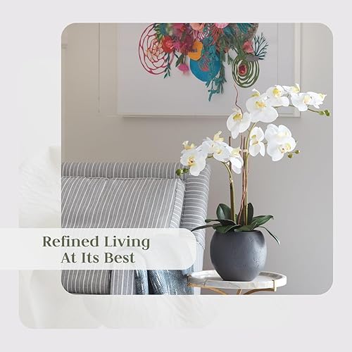 Miniatura 5 de Planta de orquídea blanca sintética, soporte de exhibición de flores artificiales de alta calidad para interiores de 25 pulgadas con hermosas flores