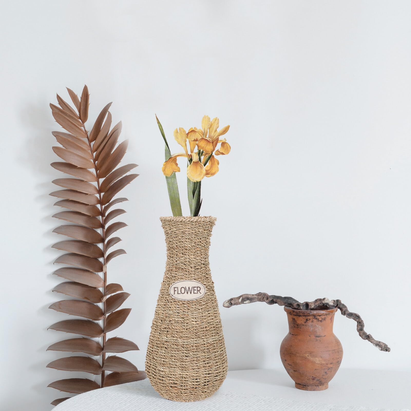 DOITOOL Gewebte Rattan Vase 44 Zoll Bodenvase Trockenblumenvase Deko Für Wohnzimmer Büro Natürliche Handwerkskunst Elegante Dekoration