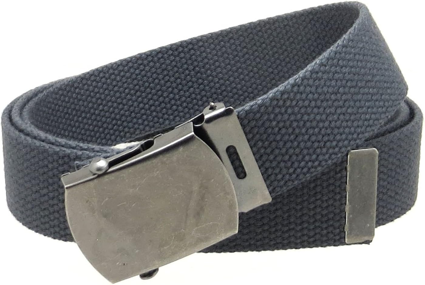 Canvas Web Belt Military Style Antique Silver Buckle/Tip Solid Color 54" Long