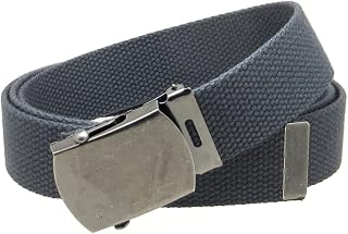 Canvas Web Belt Military Style Antique Silver Buckle/Tip Solid Color 54" Long