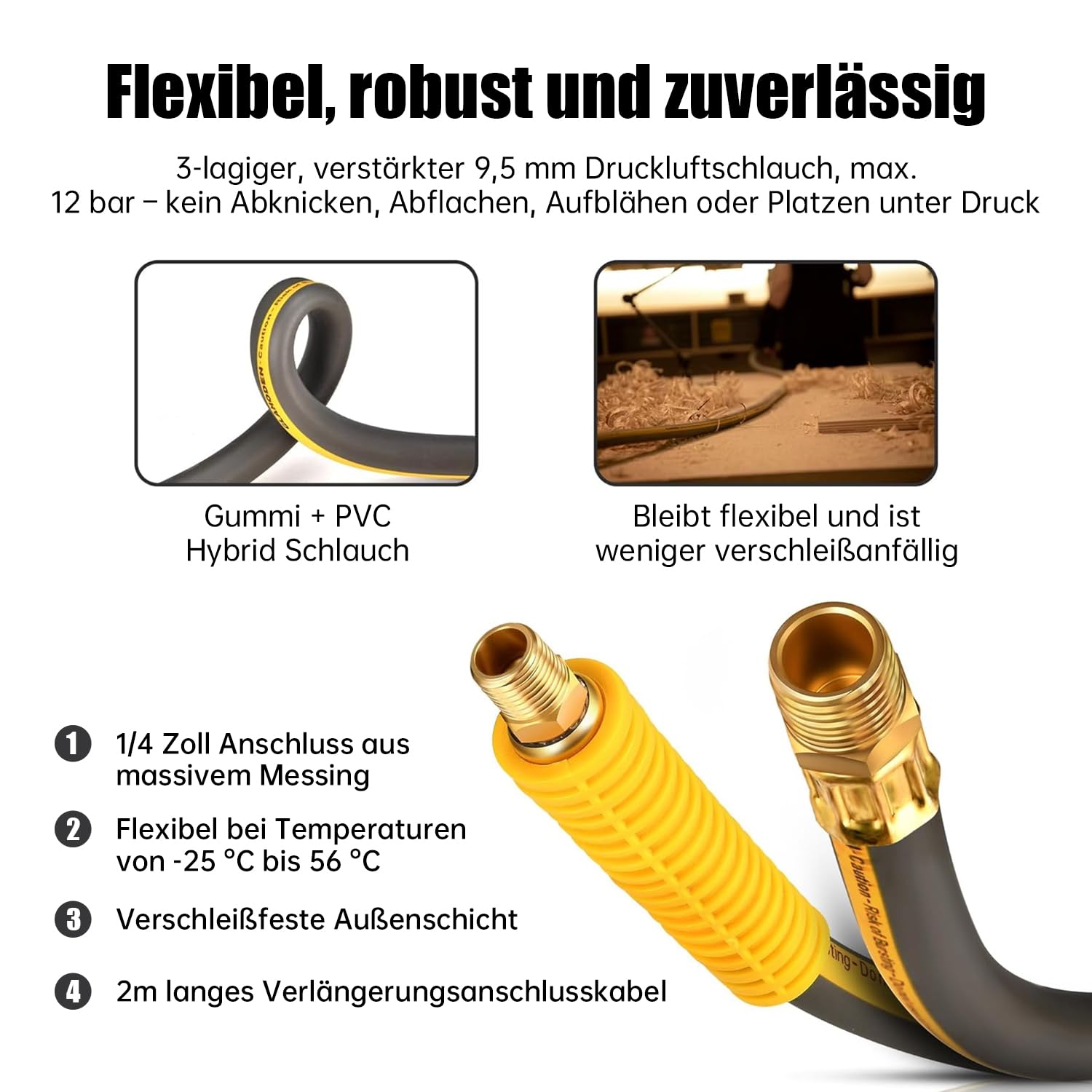 GLAHODEN Druckluftschlauchtrommel, 20m+2m, Luftkompressor-Schlauchtrommel mit 9.5mm Druckluft Schlauch Und 1/4 Zoll Anschluss(12 Bar max)