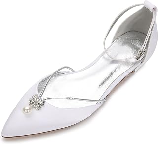 Lady Elegant Pointed Toe Satin Dress Flats Shoes with Pearl and Crystals