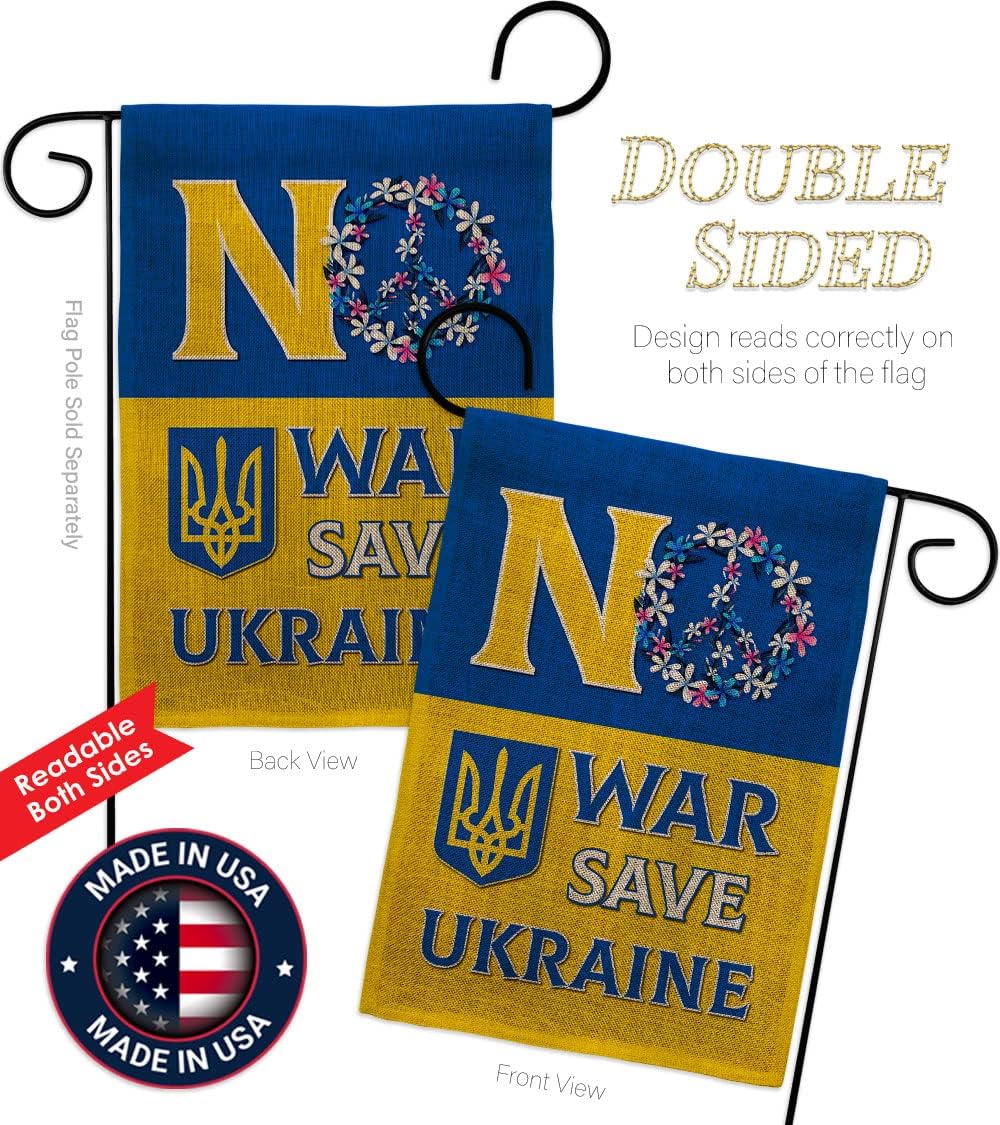 Breeze Decor No War, Save Ukraine Burlap Garden Flag Set Mailbox Hanger Support Cause House Decoration Banner Small Yard Gift Double-Sided, Made in USA