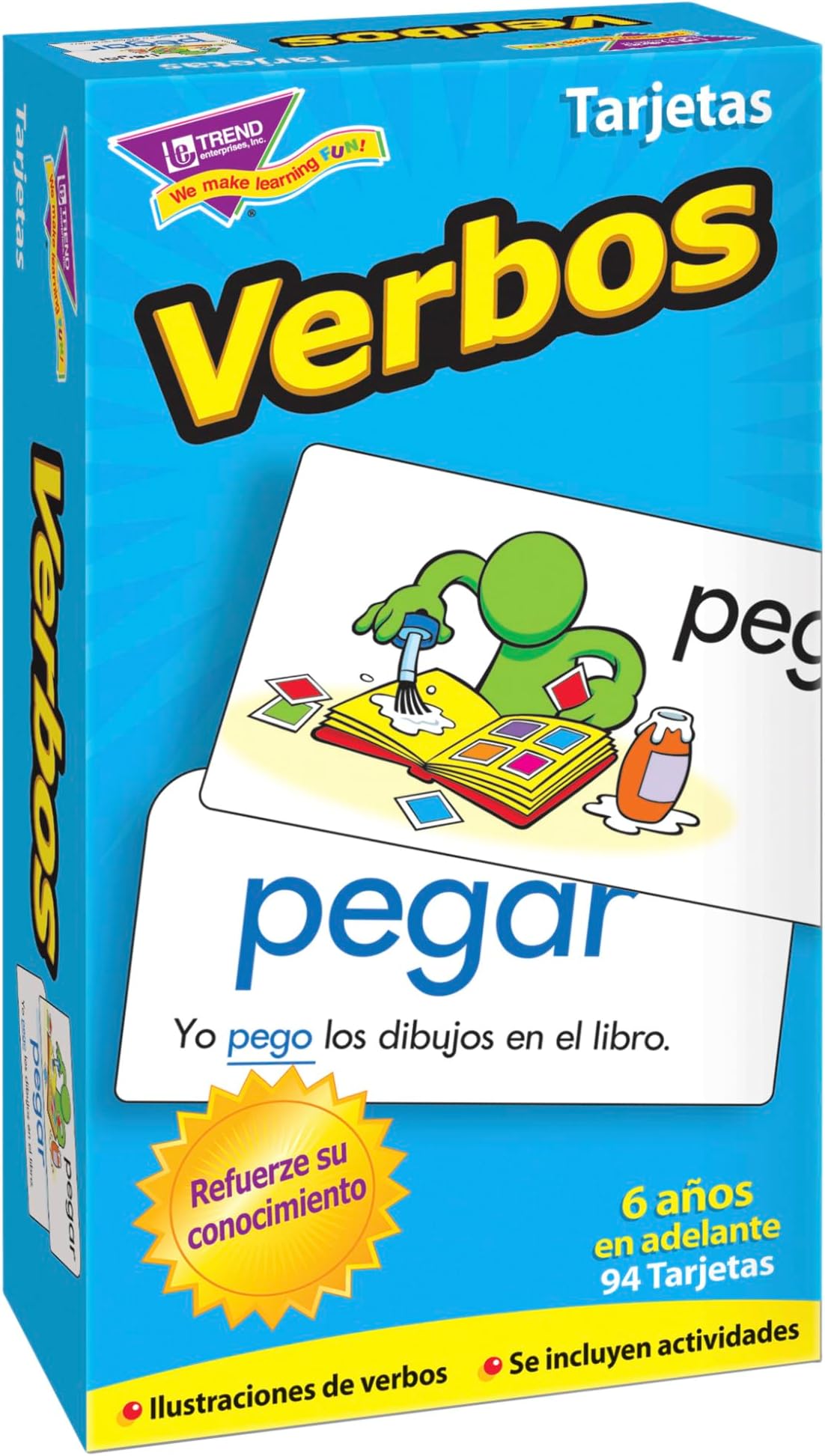 Trend Enterprises: Verbos (Spanish Action Words) Skill Drill Flash Cards, Grow Spanish Fluently, Illustraions with Words & Sample Sentence, 94 Cards Included, for Ages 6 and Up