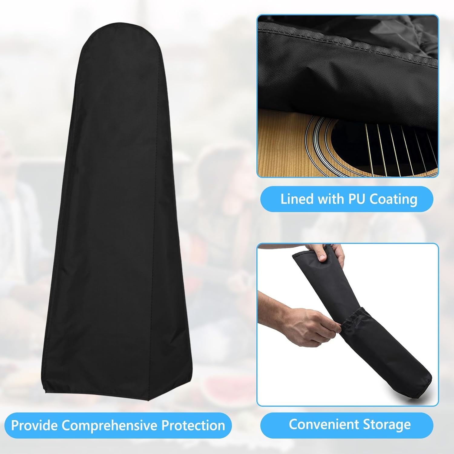 Guitar Dust Cover Protective and Storage for Acoustic Electric and Bass Guitars from Sun Dust Dirt UV Rays Moisture Water Resistant Oxford Fabrics 19.7"L x 5"W x 47"H Black