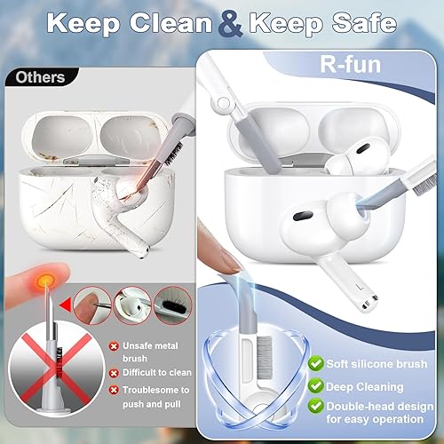 Miniatura 20 de R-fun Funda compatible con AirPods Pro de 2ª/1ª generación con kit de limpieza, silicona protectora completa compatible con funda de carga Apple