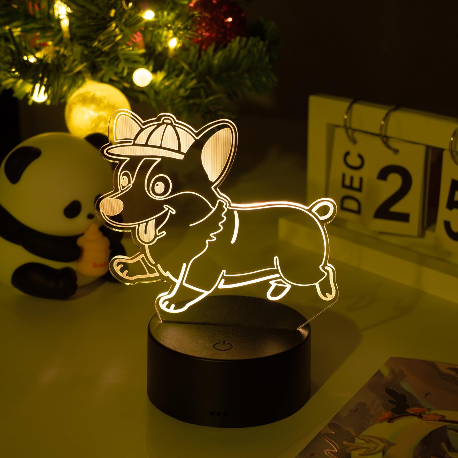 Fanimyholy Lampe Hund, 3D-Nachtlicht Dog, 3D Hund Nachtlicht für Kinder, 16 Farben frei Wählbar, Zwei Stromversorgungsarten: USB und Batterie, Touch-Schalter, ein Überraschungsgeschenk für Kinder