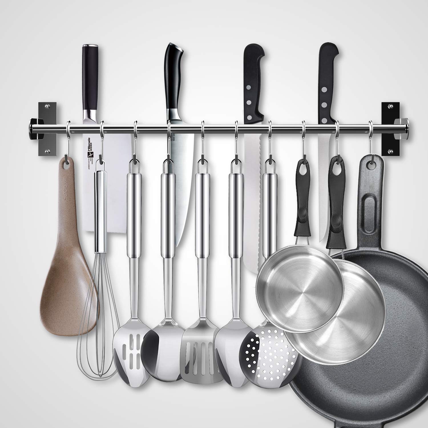 Appendiabiti da cucina, 12 ganci con adesivi magici, senza foratura, doppio tubo in acciaio inox, lunghezza estensibile da 40 cm a 72,4 cm (12 ganci)