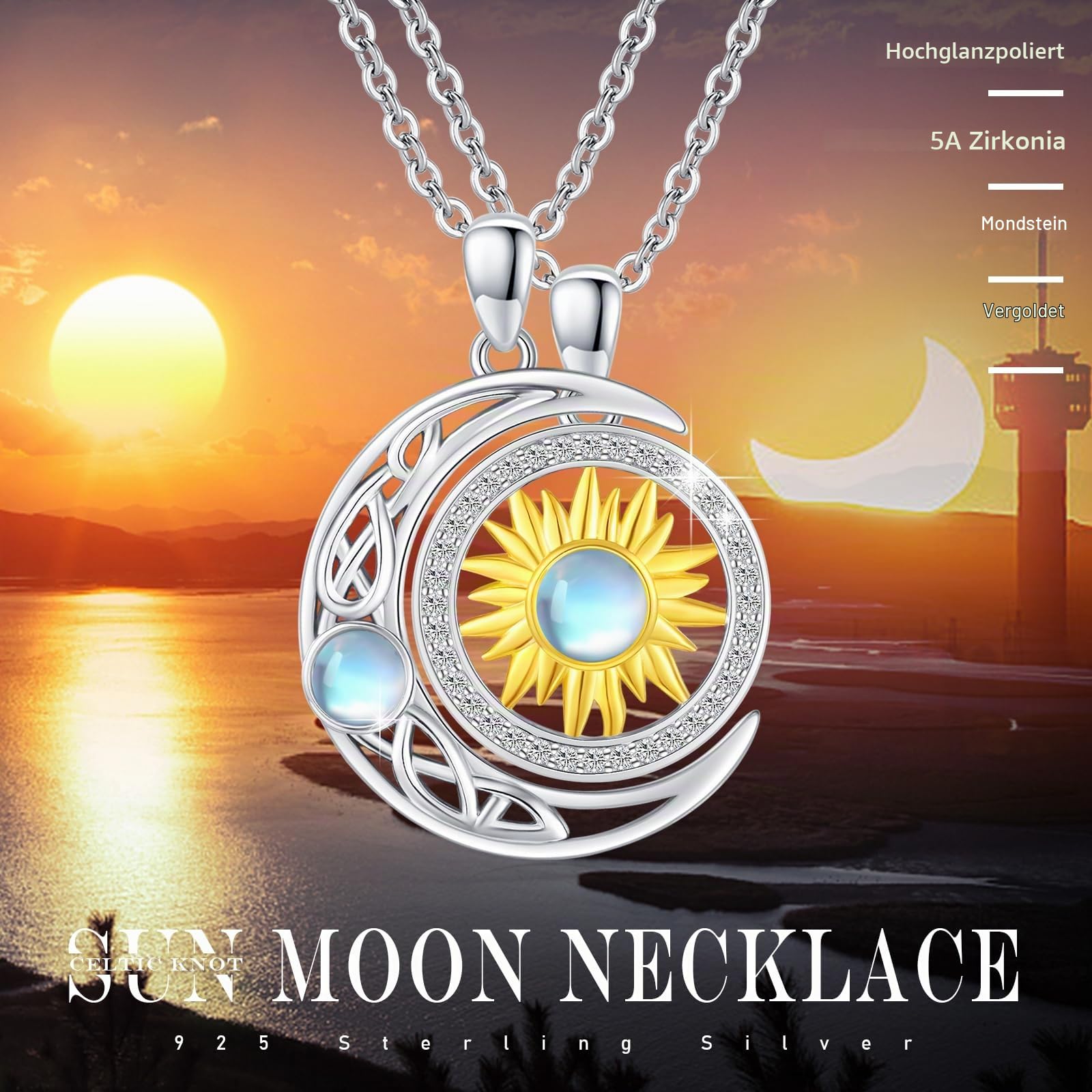 REDSUN Yin Yang Halskette Sterling Silber Sonne Mond Kette Elefant Anhänger für Paar BFF Kette 2 Stück Schmuck Geschenke für Damen Herren Couple Tochter