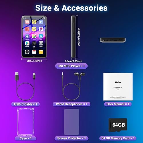 Miniatura 9 de Reproductor de MP3 de 80 GB con Bluetooth, 4 pulgadas Android MP3 y MP4 Reproductores de MP4 Altavoz integrado, compatible con Spotify, Tienda