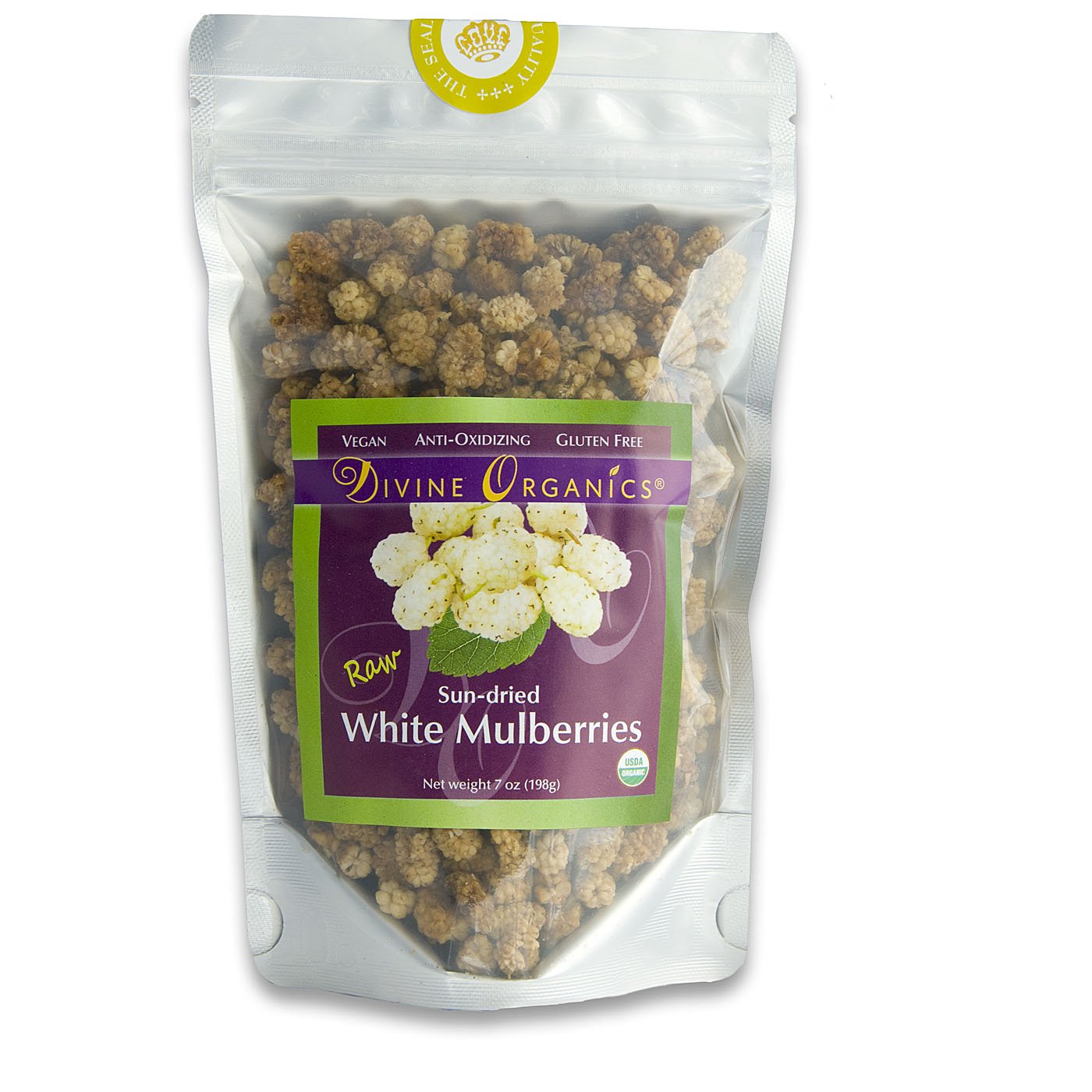 (32oz) Raw Organic White Mulberries Sun Dried Mulberry - Divine Organics Gluten Free Vegan Supplement
