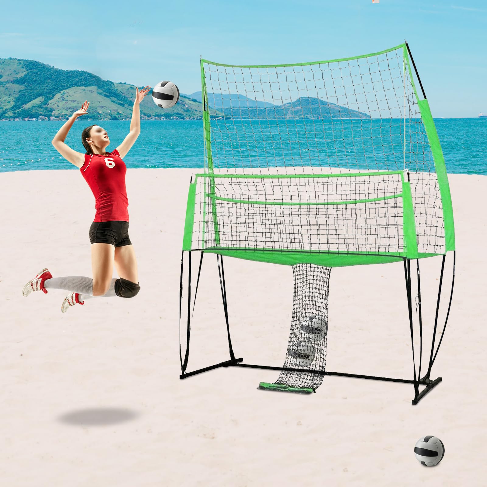 Rete da pallavolo, sistema di allenamento 2 in 1, rete da pallavolo portatile 3 in 1 con borsa per il trasporto, rimbalzo regolabile in altezza, per interni ed esterni, rete bersaglio per servire