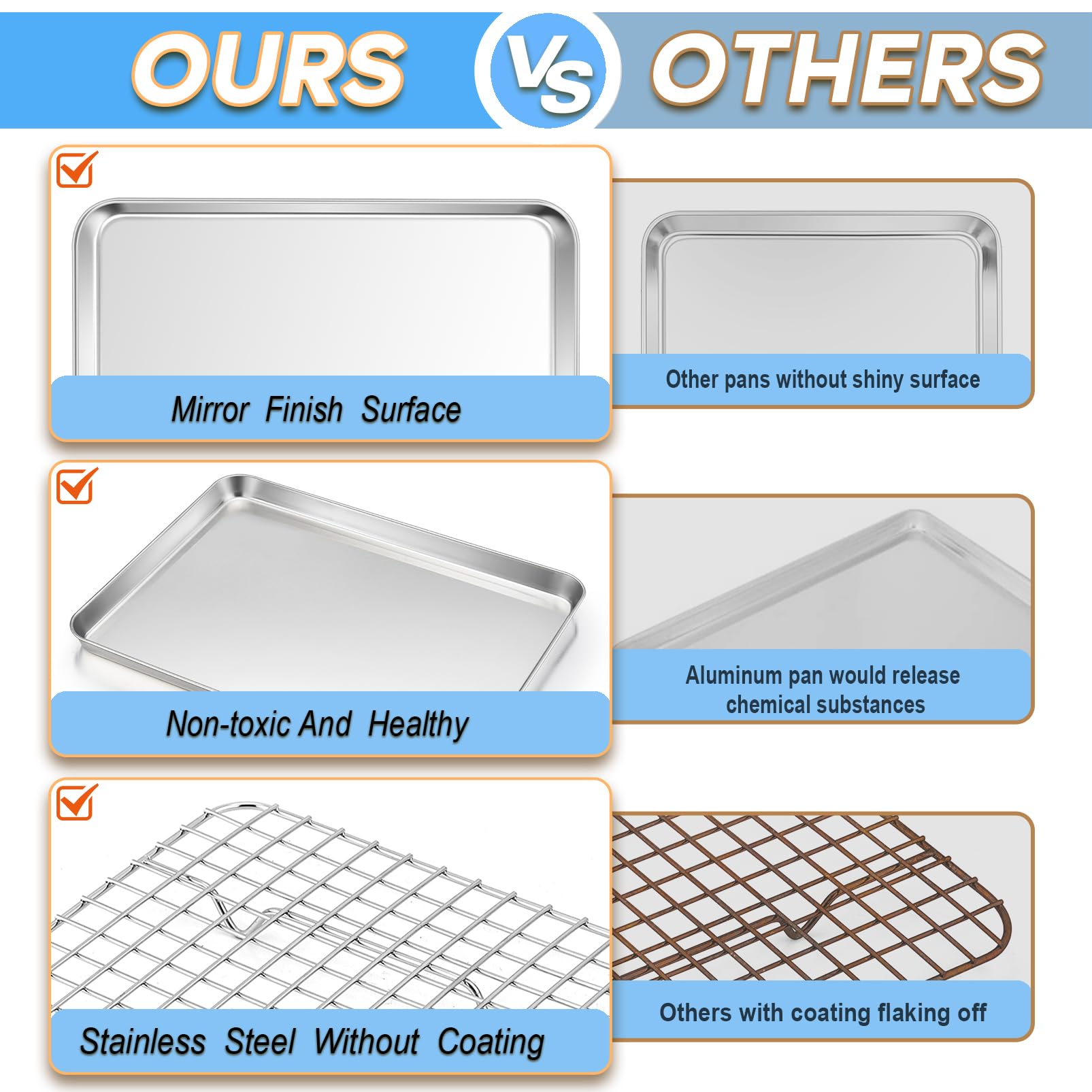 Small Roasting Pan TeamFar Baking Sheet With Rack, 16 X 12 X 1 Inch ...