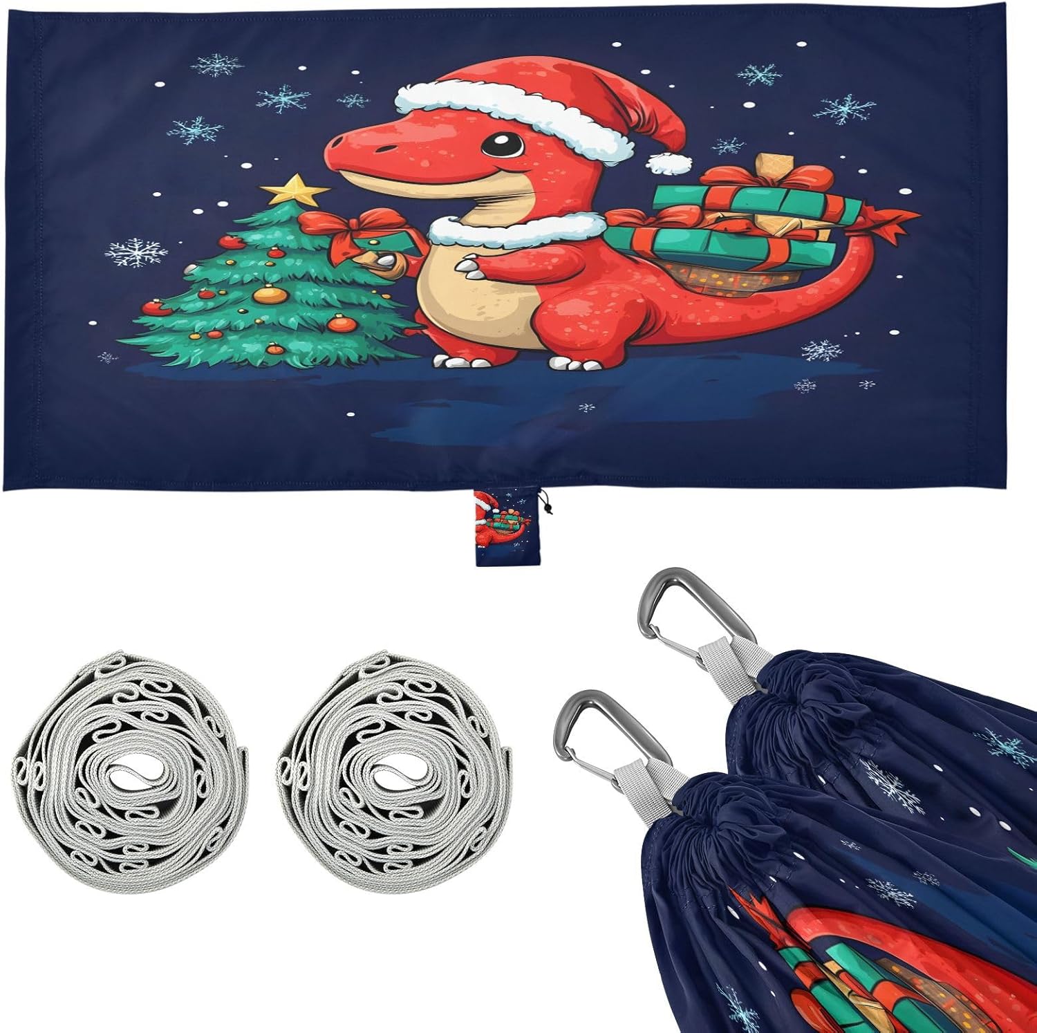 ALAZA Red Christmas Dinosaur Camping Hammocks Single or 2 Person 500 lbs Portable Parachute Travel Hammock w/Tree Straps for Hiking Backpacking Indoor Outdoor