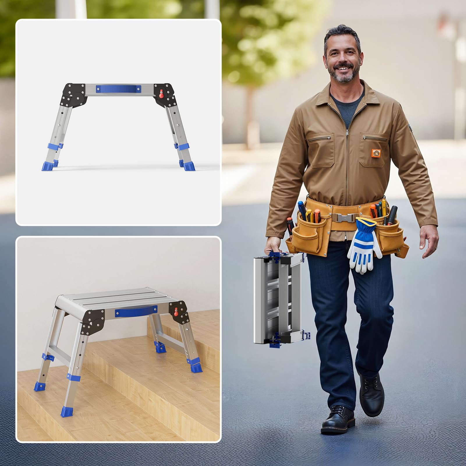 Loyoda Taburete de trabajo plegable de aluminio, 40 cm de altura, capacidad de carga de 226 kg, peso ligero de 2,36 kg