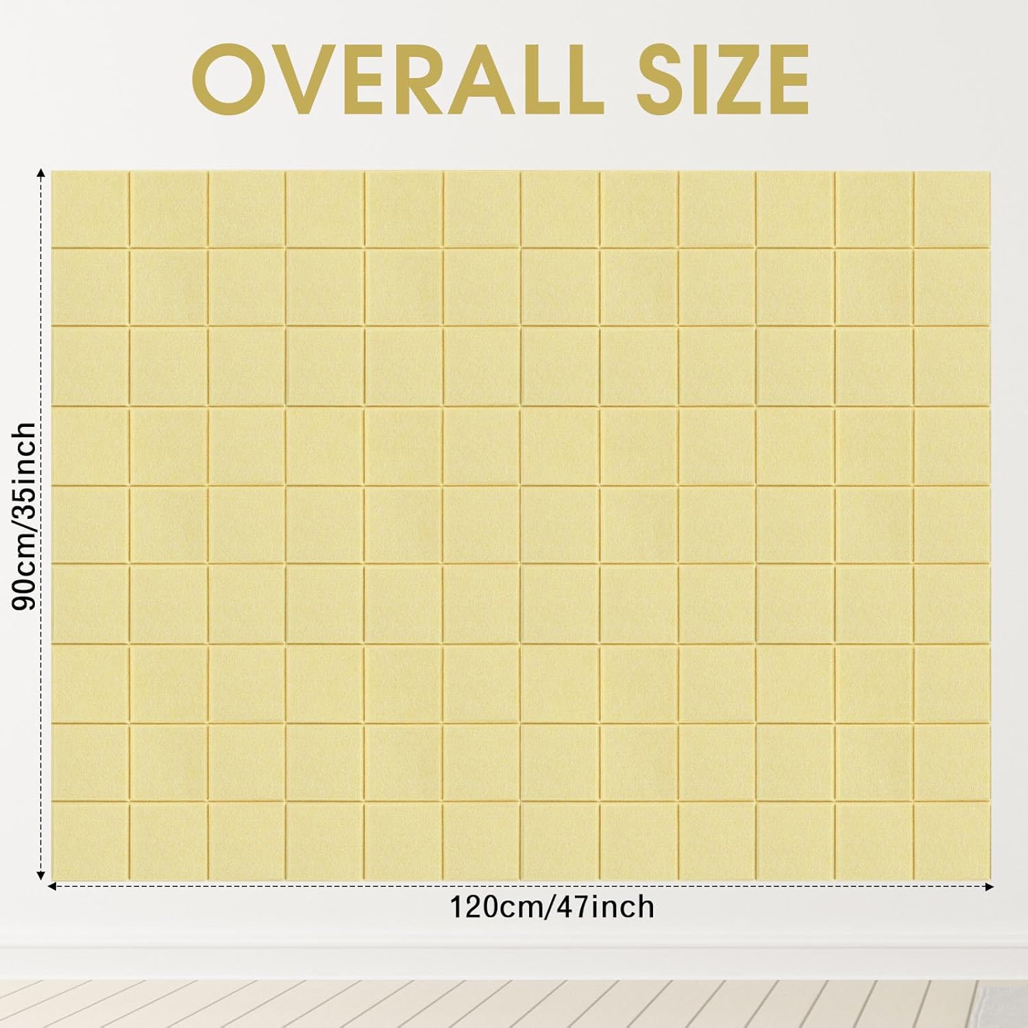 Honoson 12 Pack 48 x 36 Inches Large Cork Board Felt Wall Tiles with Safe Adhesive Large Decorative Vision Wall Board for Walls Home Office (Light Yellow)