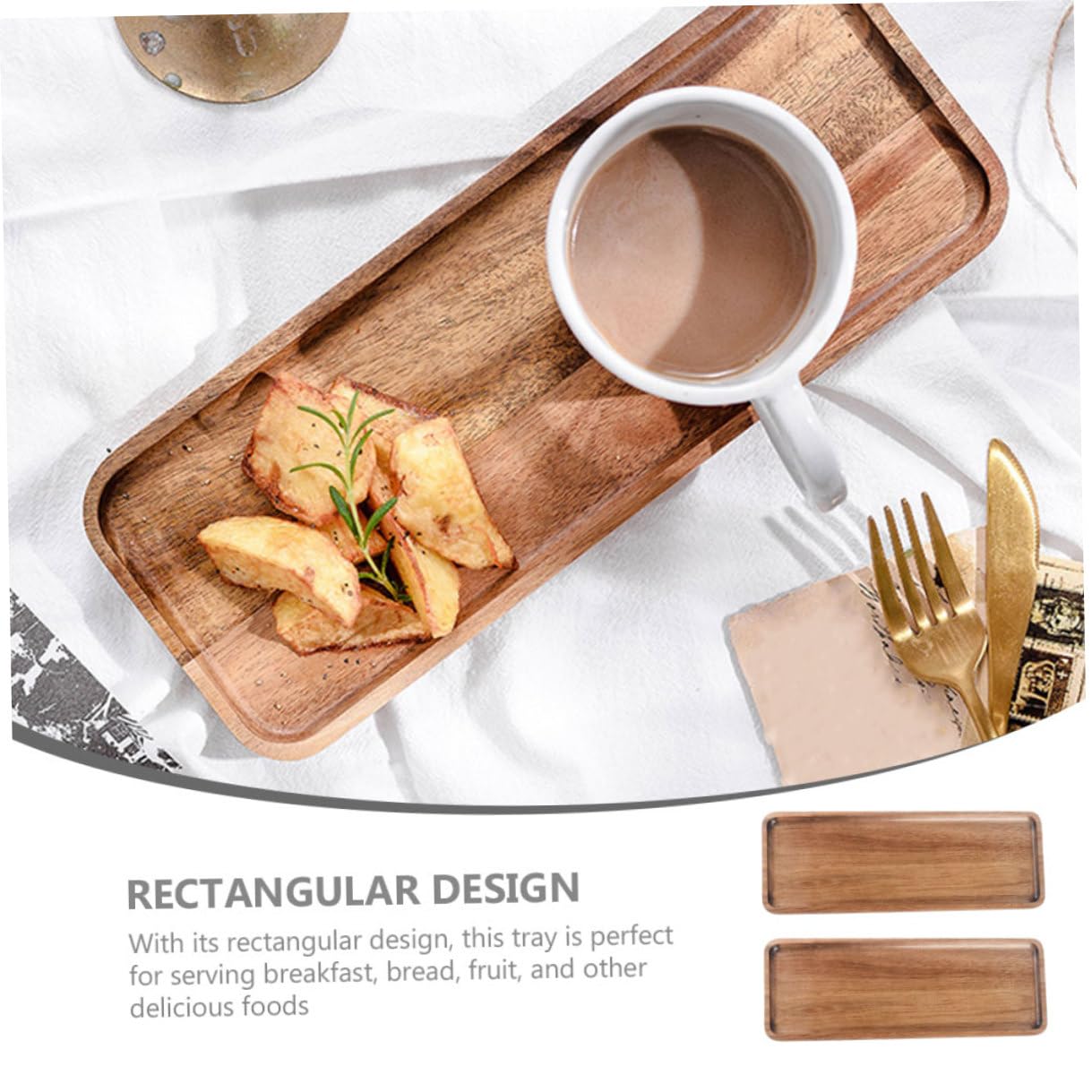 Bandeja de Madera Acacia Rectangular 28x10,5 Cm para Servir Té y Aperitivos, Frutero Decorativo para Mesa, Juego 2 Piezas, Adecuado para Fiestas y Desayuno