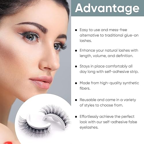 Miniatura 4 de 3 pares de pestañas autoadhesivas, pestañas postizas reutilizables sin delineador de ojos ni pegamento, pestañas postizas antideslizantes e