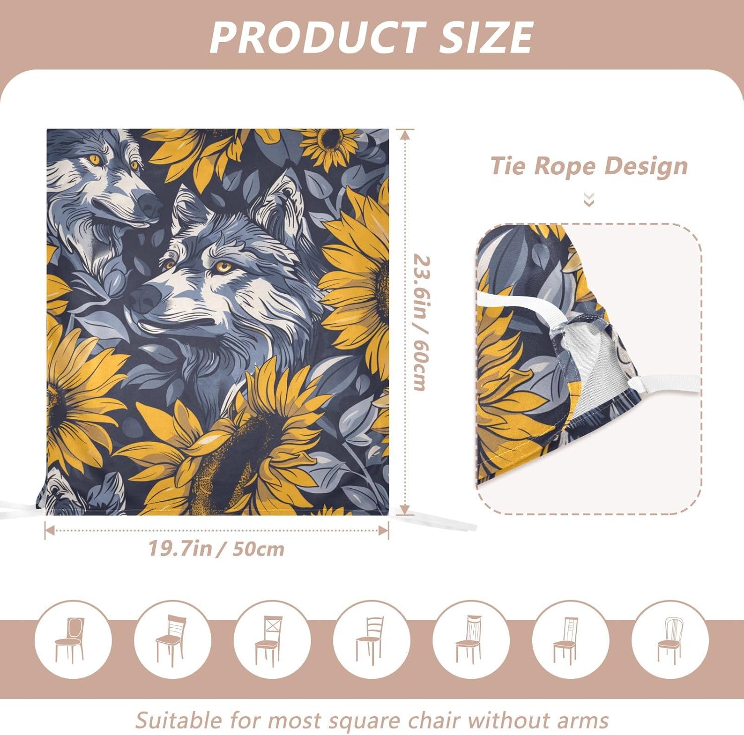 ALAZA Wolf Sunflowers Chair Back Cover Set of 6, Washable Reusable Removable Chair Slipcovers Decorative Chair Cover for Home Kitchen Wedding Party