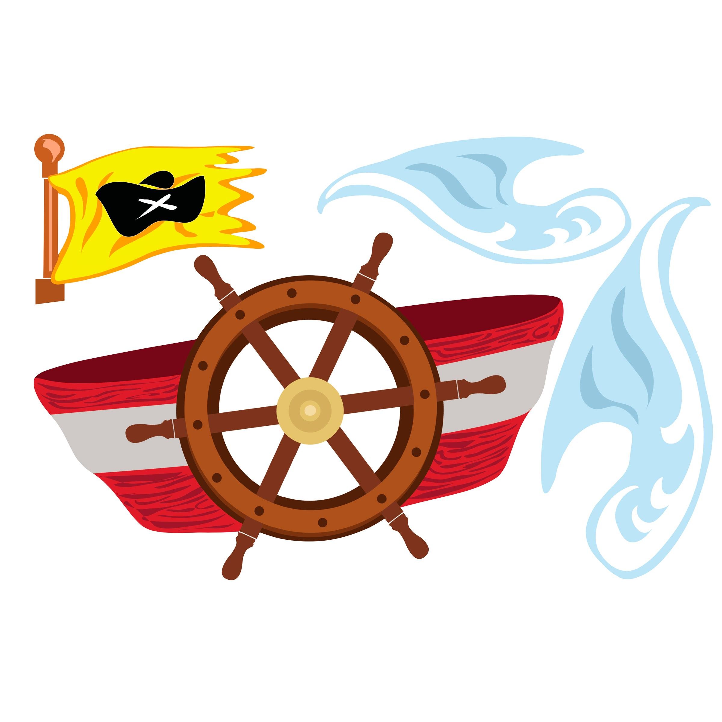 Wallies Wall Decals, Pirate Ship Headboard Wall Mural, 50-inch x 48-inch