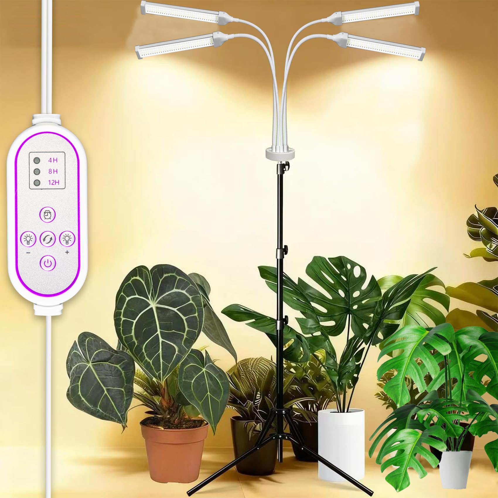 Pflanzenlampen LED Vollspektrum, Pflanzenleuchte Pflanzenlicht mit Ständer Pflanzen LED Wachstumslampe für Pflanzen mit Zeitschaltuhr 3 Farbmodi 10 Lichtstärken (420 LEDs Stand)