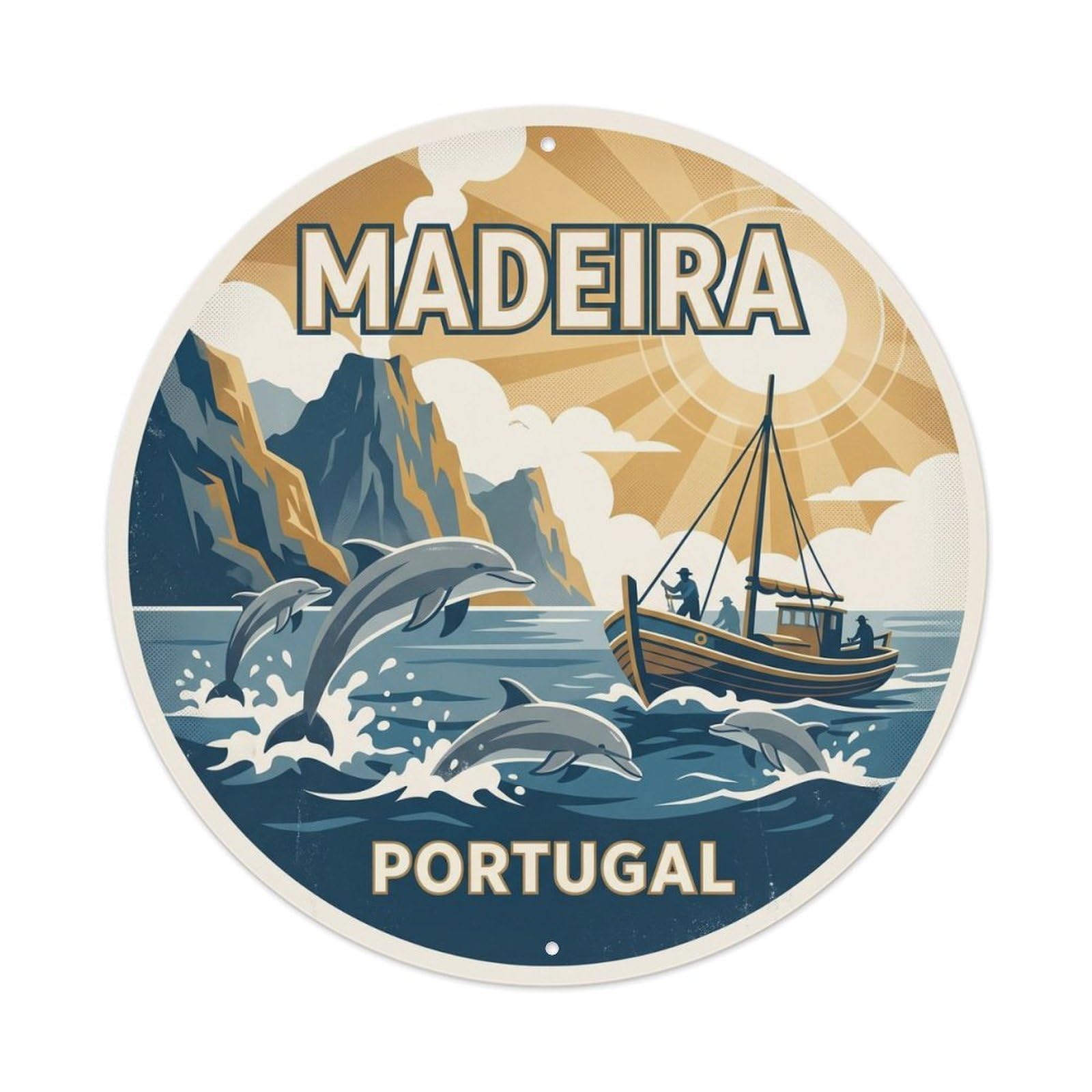 Olhnbad Style Portugal Madeira Whale Dolphin Marine Wildlife Metal Tin Sign