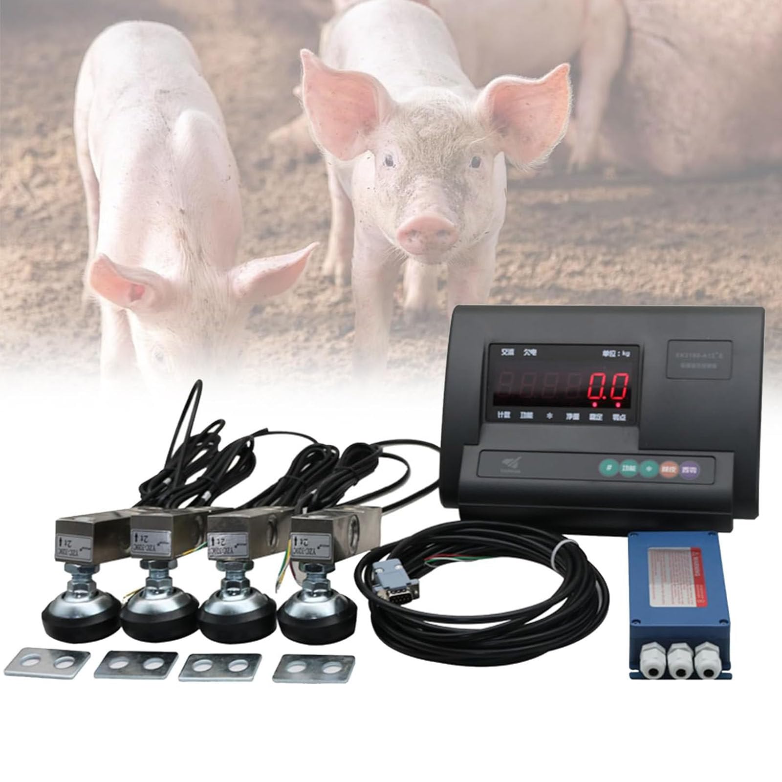 Kit Bilancia per Bestiame Elettronica,Bilancia per Scivolo per Bovini,Kit Bilancia per Animali,Bilancia Da Pavimento,Display a LED,Con 4 Celle Di Carico E Scatola Di Giunzione,1000kg