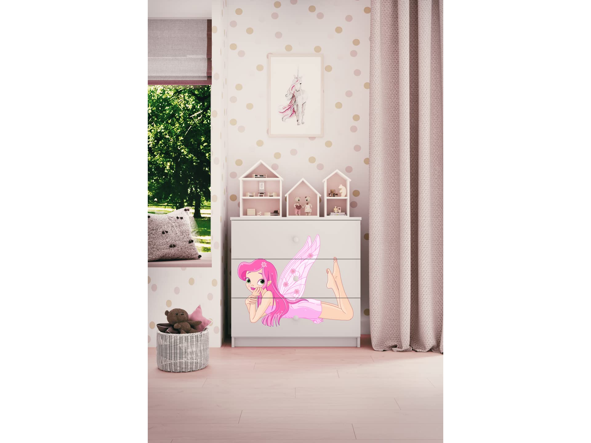 Générique Cassettiera BABYDREAM - Fata con ali - in pannelli di particelle 81x41x80,5 cm, 3 cassetti, colore bianco