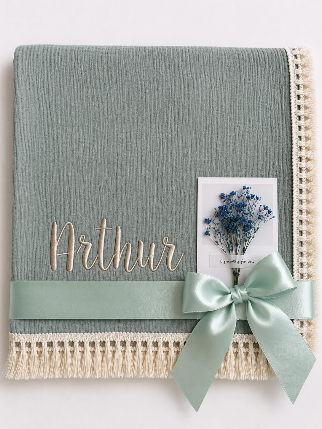 DreamBuy Personalised Baby Blanket Embroidered with Name Soft Customised Blanket for Newborn Baby Girl Cot & Pram Blanket Baby Girl Present 120x100cm (Thyme)