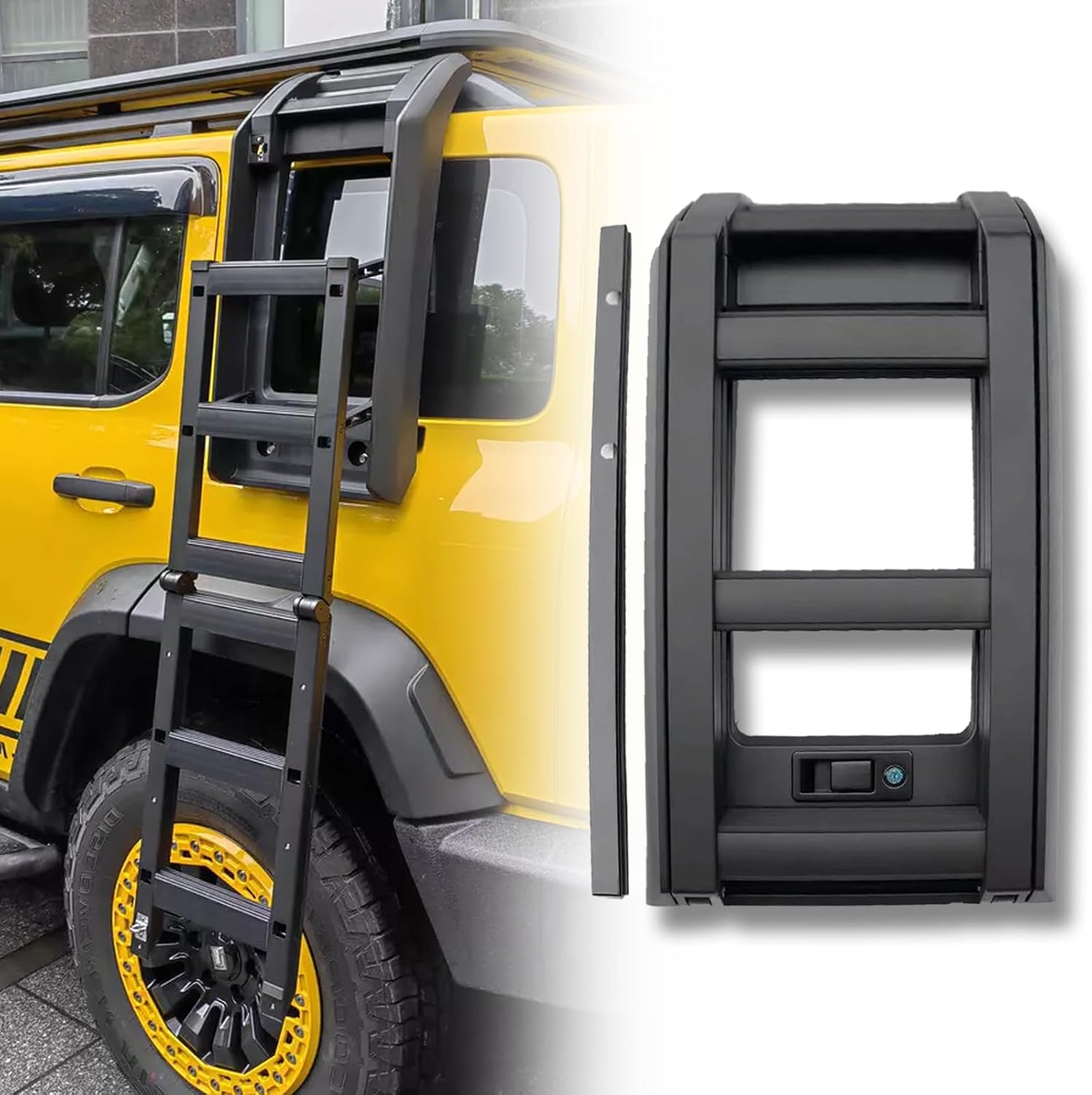 Foldable Liftable Ladder Protective Frame Fit for LR Defender 90/110/130 2020-2025 Luggage Ladder Rack Side Access Ladder Roof Rack Side Window（Black） (Matte Black)