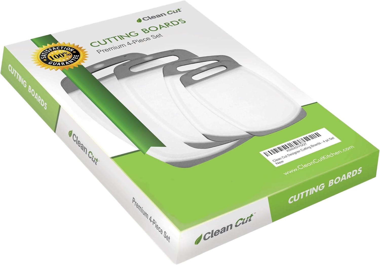 Clean Cut Cutting Board Set - 4 Piece Non-Slip Poly Plastic Kitchen Chopping Boards - Gray & White