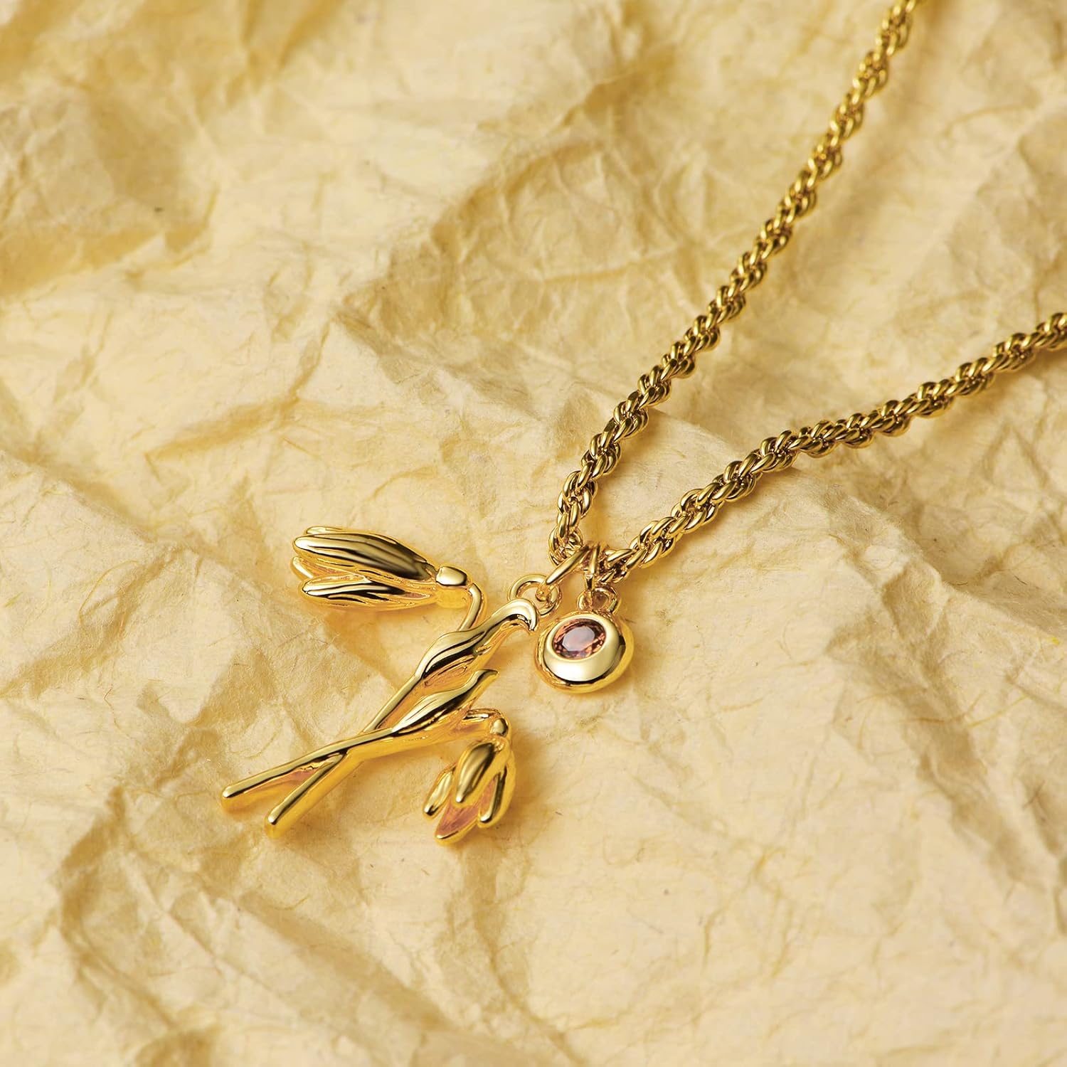 MTMY Birth Flower Necklaces for Women 18K Gold Plated Dainty Layered Birth Month Flower with Birthstone Pendant Necklaces Personalized Custom Floral Jewelry - Image 5