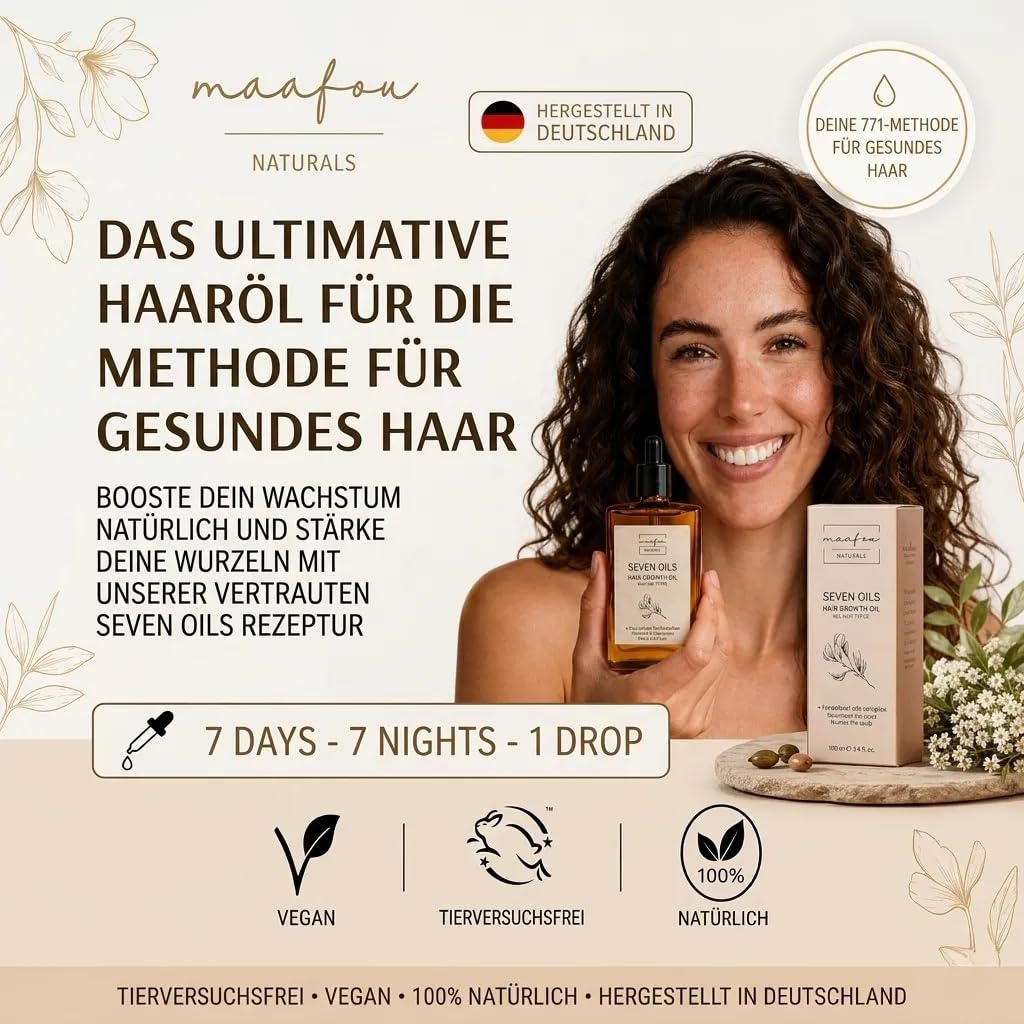 Naturals. SEVEN OILS olejek do włosów i brody (100 ml) – naturalna siła 7 w 1 z olejem rycynowym, olejkiem arganowym i olejkiem jojoba dla wzrostu i połysku włosów – przeciw puszeniu się i