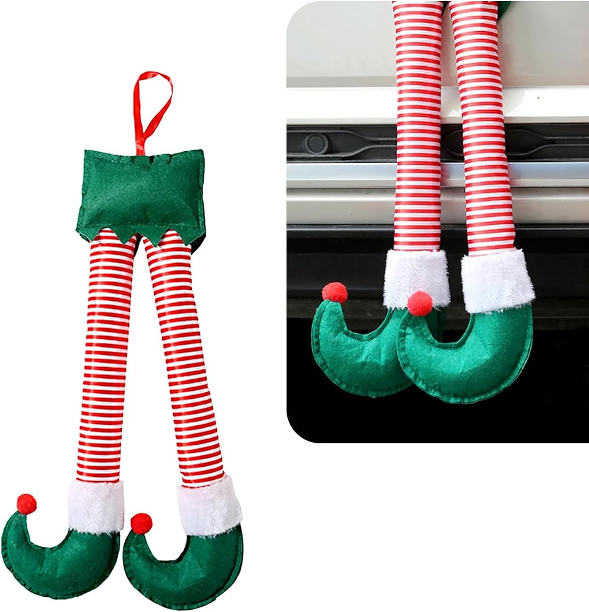 1 PC Car Christmas Elf Legs Trunk Pendant, 19.29" x 9.84" Plush Cute Extended Leg Holiday Accessory, Snap-on Tailgate Hanging Ornaments, Universal for Cars (Multicolored)